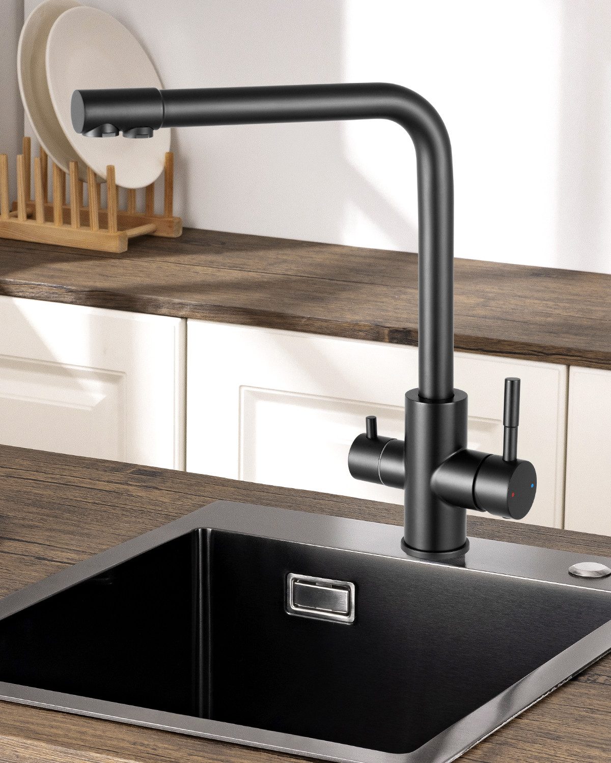 Sofetiy max Küchenarmatur 3 Wege Wasserhahn Trinkwasserhahn Osmoseanlage Küche Wasserfilter Mit 2 Hebel Spültischarmatur 360° Drehbar