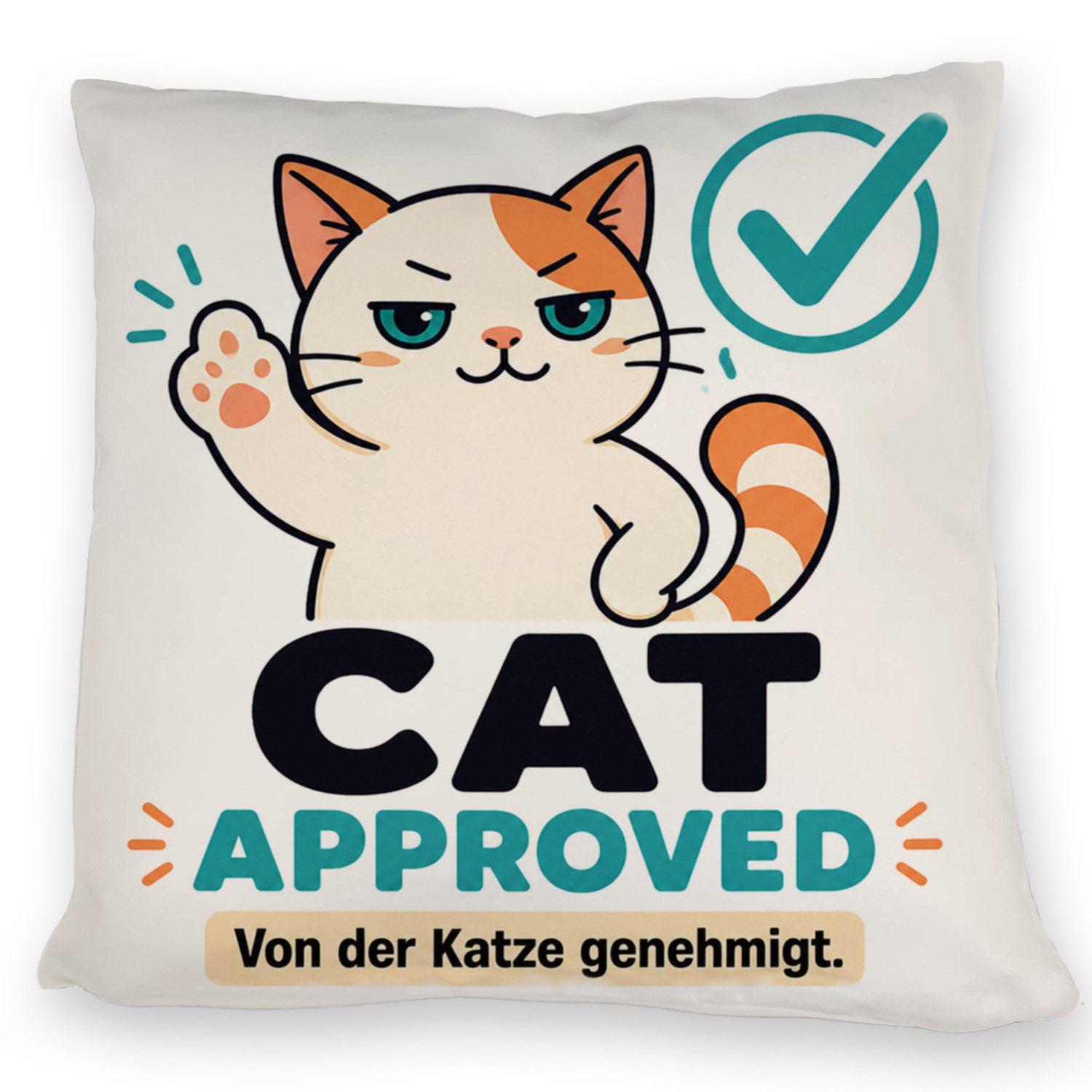speecheese Dekokissen Kissen Cat Approved Sofakissen mit frechem Blick Dekokissen Spruch: