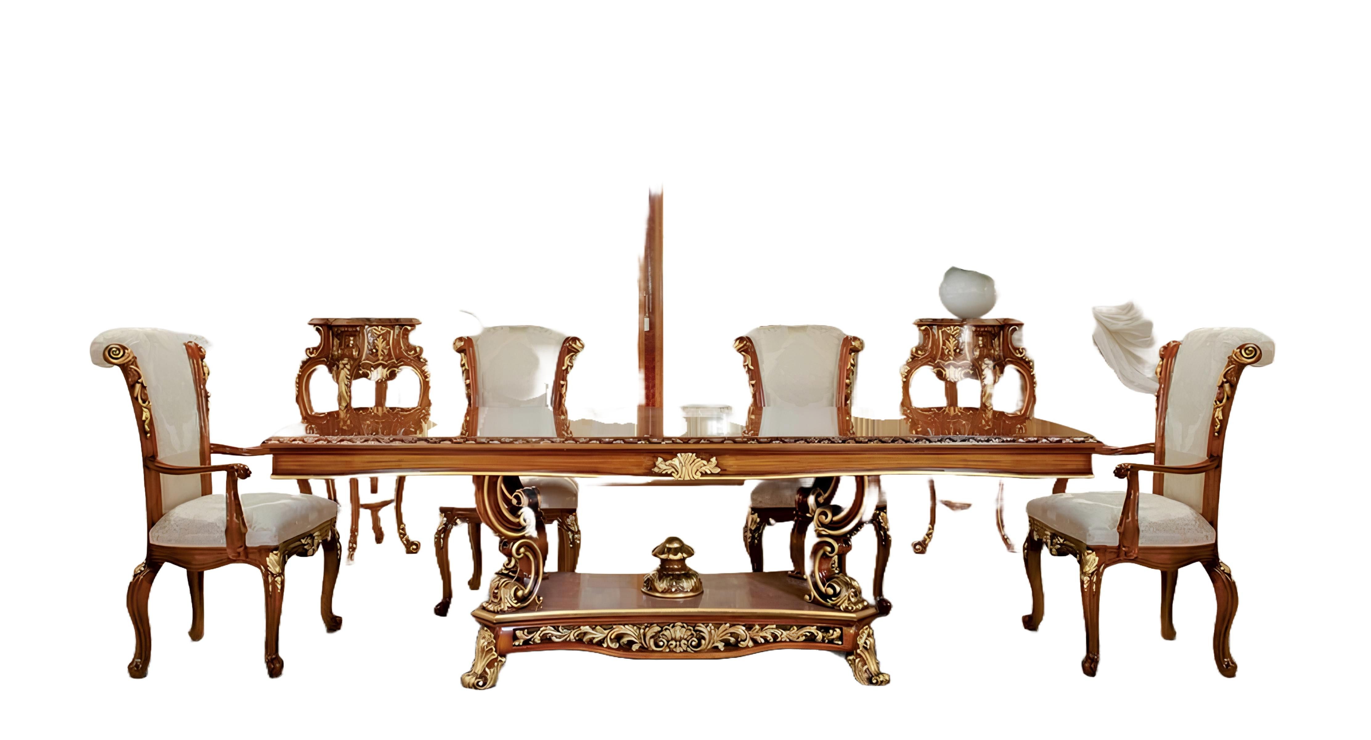 Xlmoebel Esstisch Barockstil Esstisch aus braunem Holz mit goldenen Verzierungen (Esstisch, Esstisch), Hergestellt in Europa