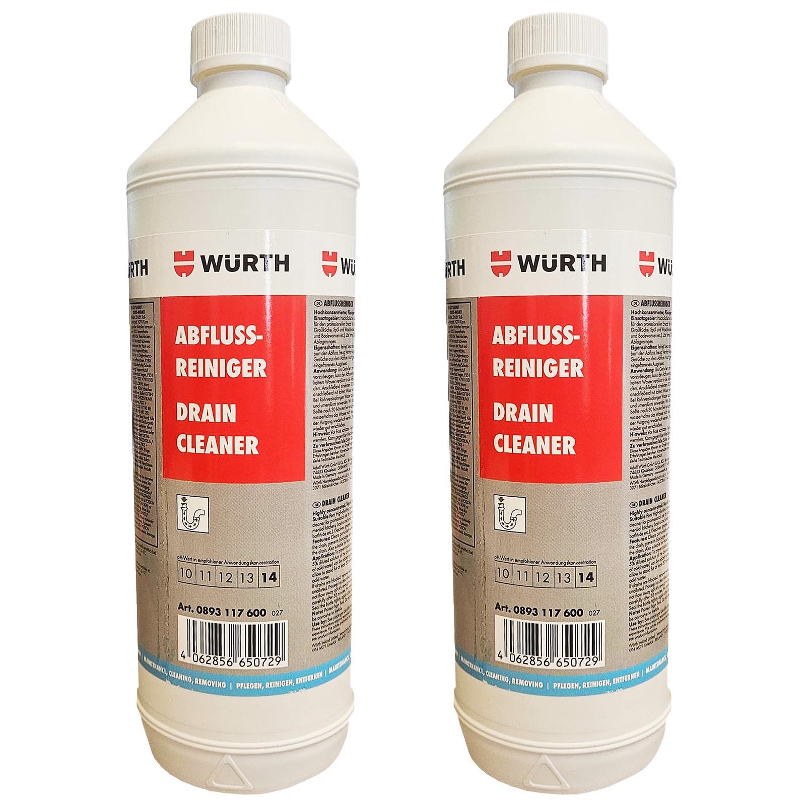 Würth 2 x Abflussreiniger Flüssig Rohrfrei Abflussfrei 1000 ml 0893117600 Средства для чистки труб (1-St)