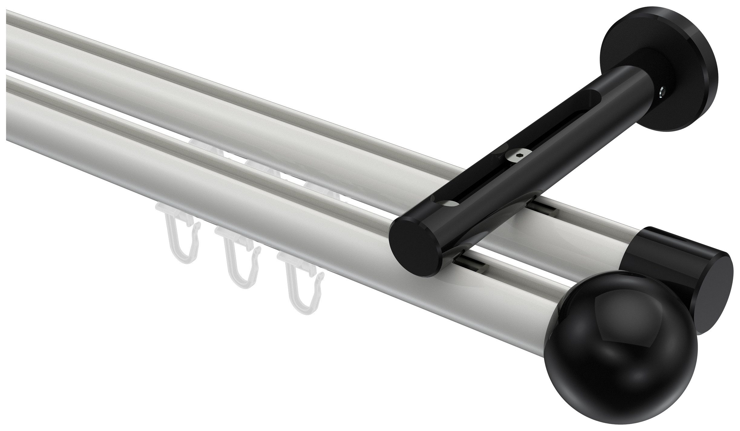 INTERDECO Innenlaufschiene Siteno Luino, Ø 20 mm, 2-läufig, Fixmaß, kürzbar, Wandmontage, Aluminium, Weiß / Schwarz / Bicolor