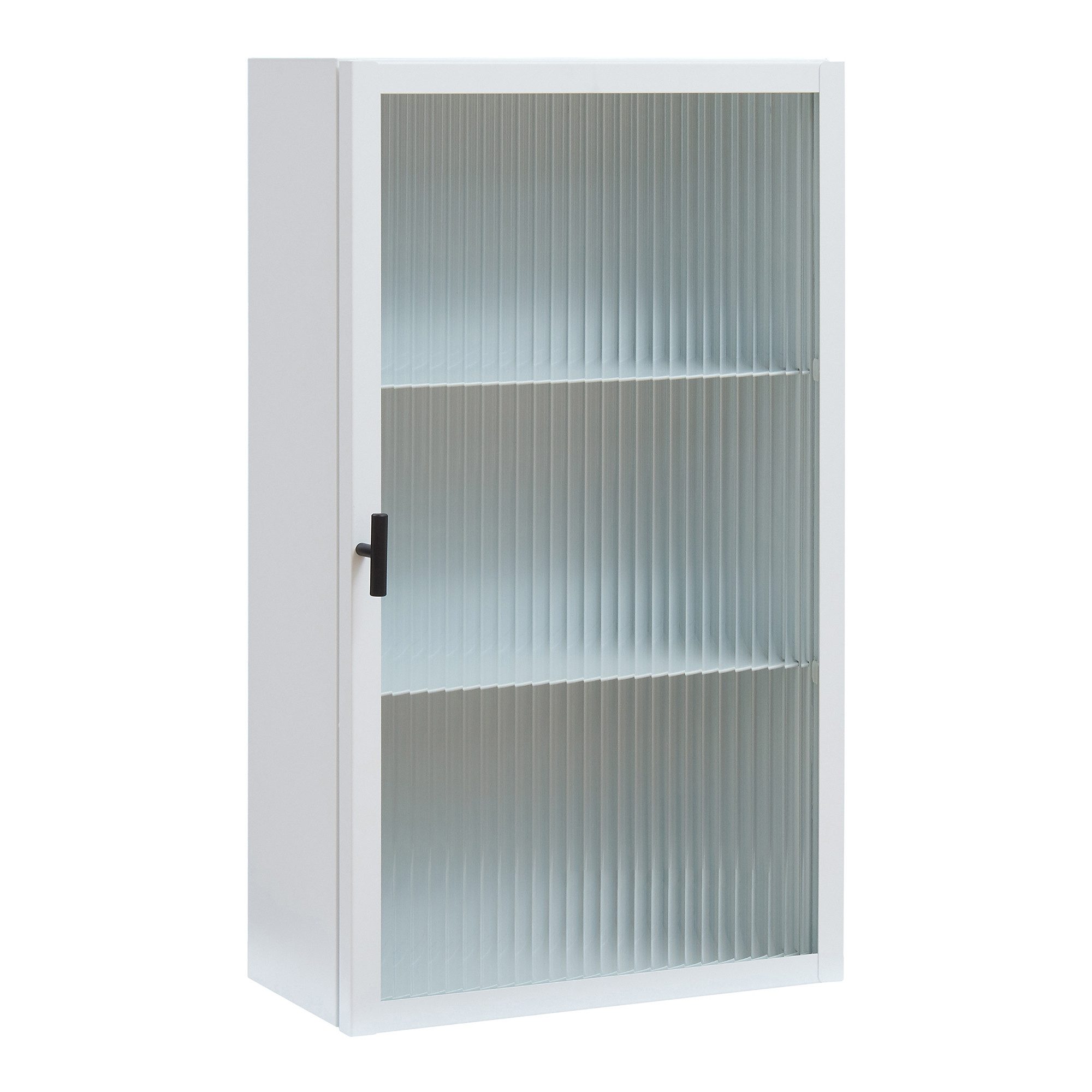 en.casa Hängeschrank »Zundert« 60 x 35 x 15 cm mit geriffelter Glastür Stahl Weiß