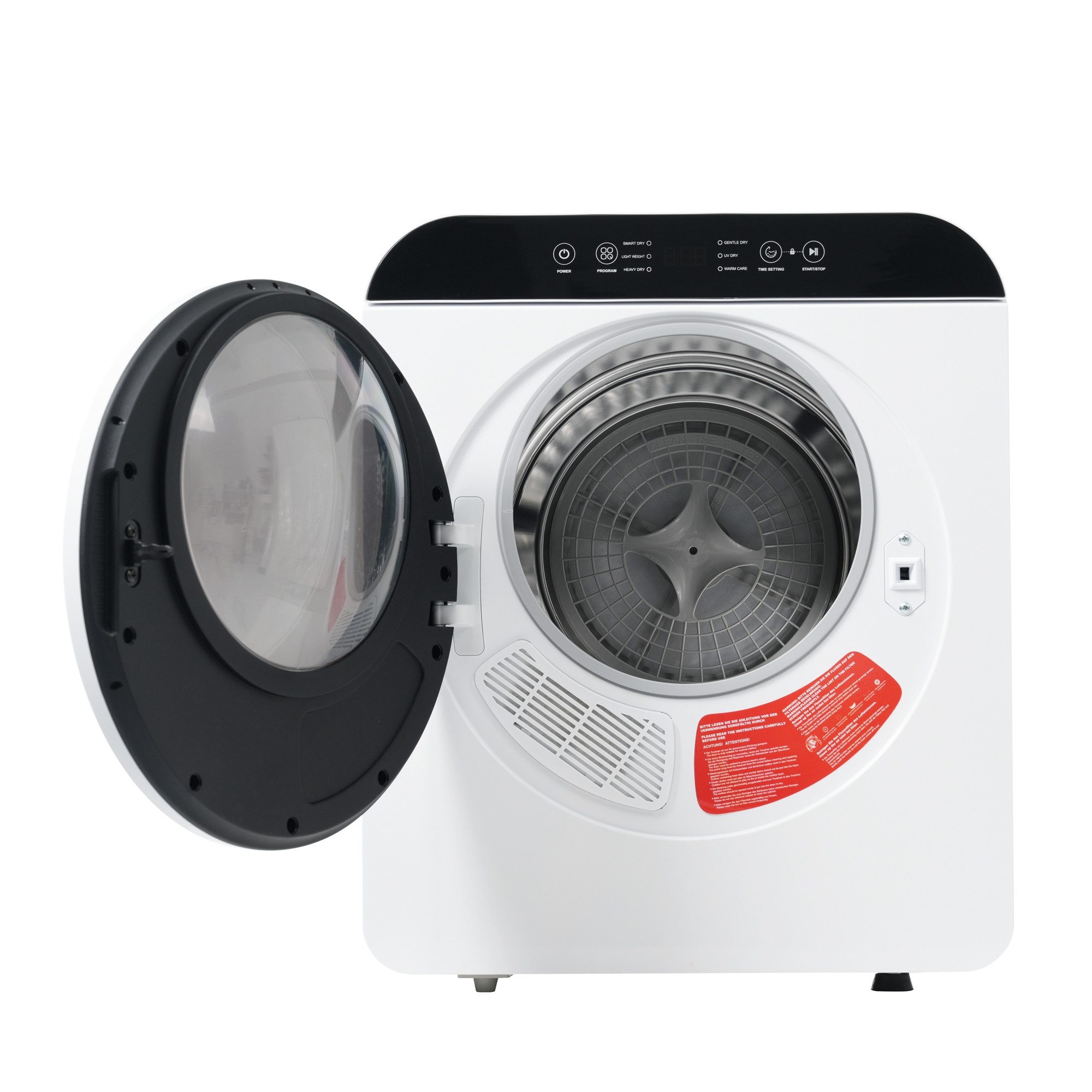 Merax Ablufttrockner GL-JH38W UV-Sterilisation & Hochtemperatur-Sterilisation & Kindersicherung, 830 W, Mini Wäschetrockner mit 6 Programme, Timer, freistehend/hängend