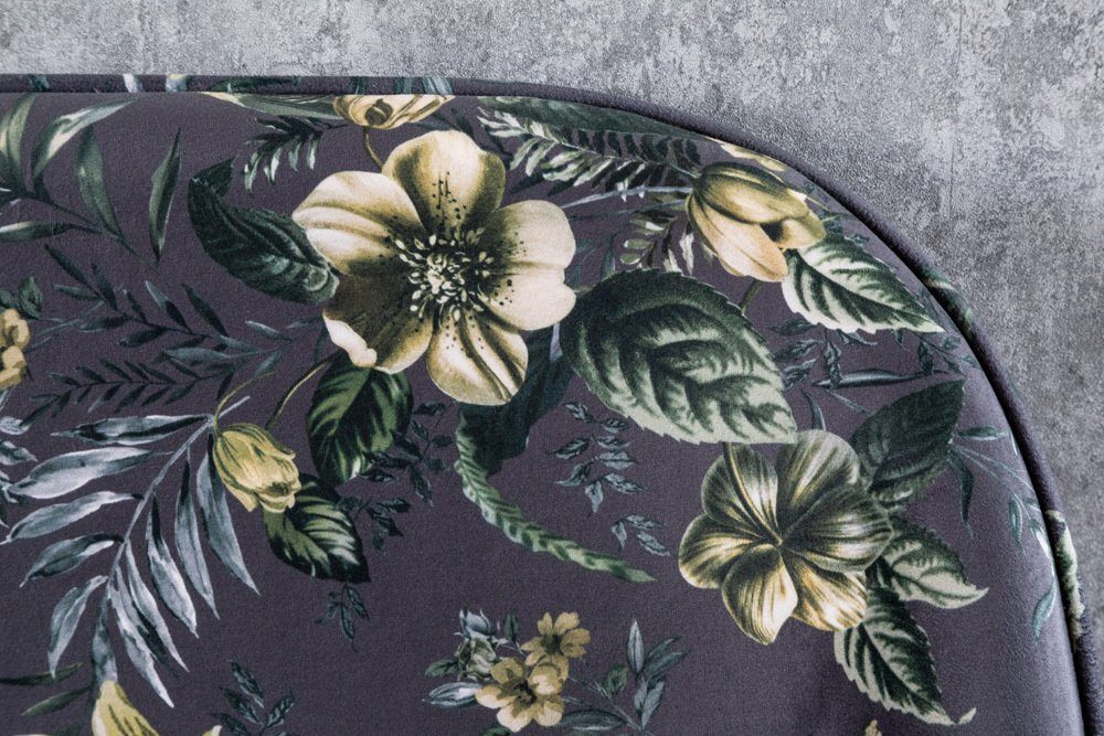 riess-ambiente Sitzbank PRÊT-À-PORTER grau / schwarz (Einzelartikel, 1-St), Wohnzimmer · Samt · Metall · florales Design · Retro – Bild 4 von 5