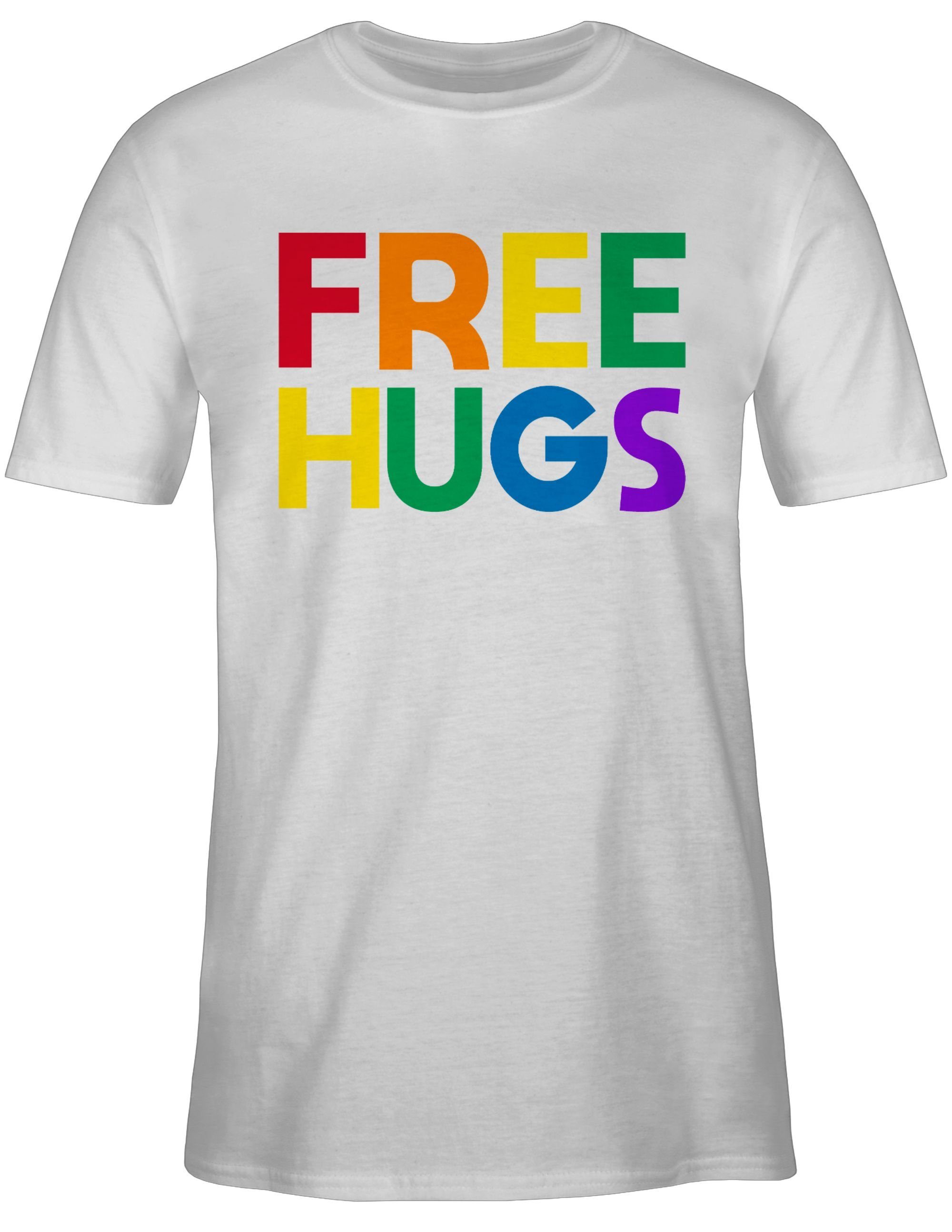 Shirtracer T-Shirt Free Hugs - Lettering LGBT Kleidung 2 Schriftzug Weiß