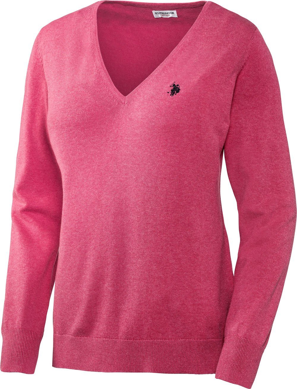 U.S. Polo Assn V-Ausschnitt-Pullover aus weichem Baumwollmix-Strick und leicht tailliert pink