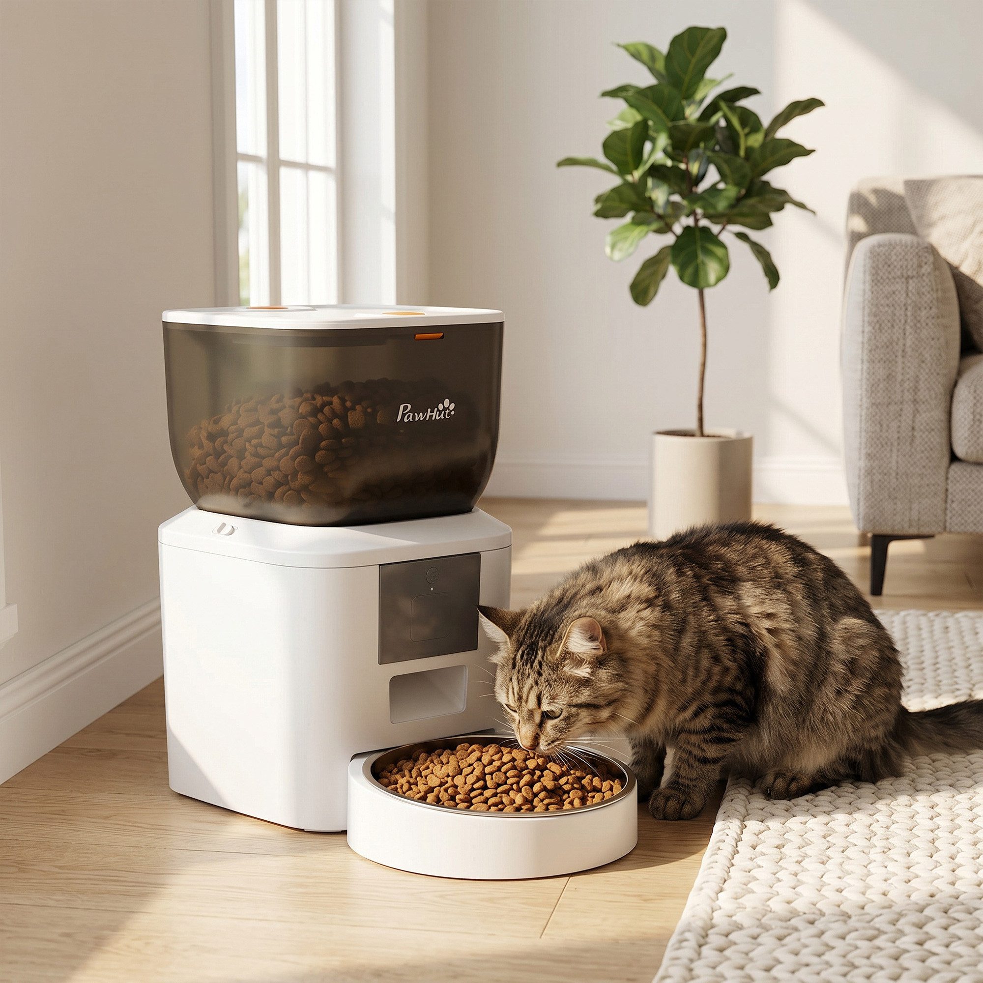 PawHut Katzen-Futterautomat Futterspender Katzenfutter mit App-Steuerung, 1–10 Mahlzeiten pro Tag, 2,4G WLAN-App, 4L, 10s Aufnahmefunktion