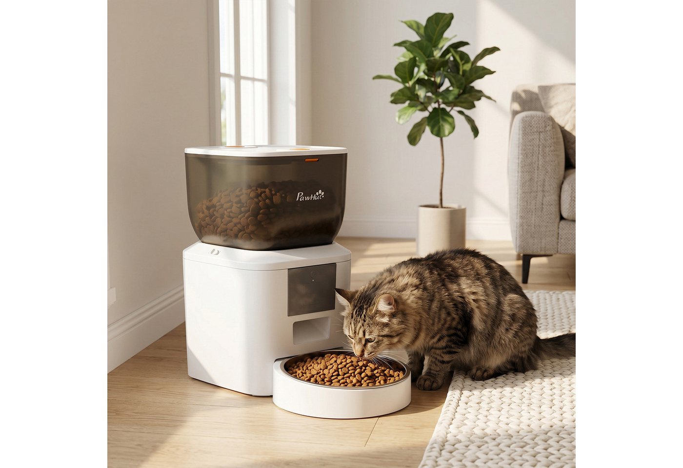 PawHut Katzen-Futterautomat Futterspender Katzenfutter mit App-Steuerung, 1–10 Mahlzeiten pro Tag, 2,4G WLAN-App, 4L, 10s Aufnahmefunktion