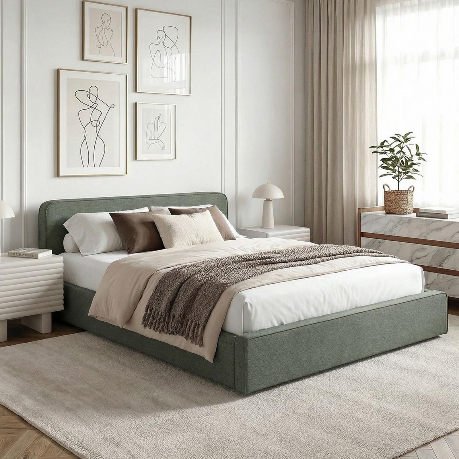 IDIMEX Polsterbett MARINI, Bett 140x200 cm mit Lattenrost Doppelbett mit Kopfteil- grün