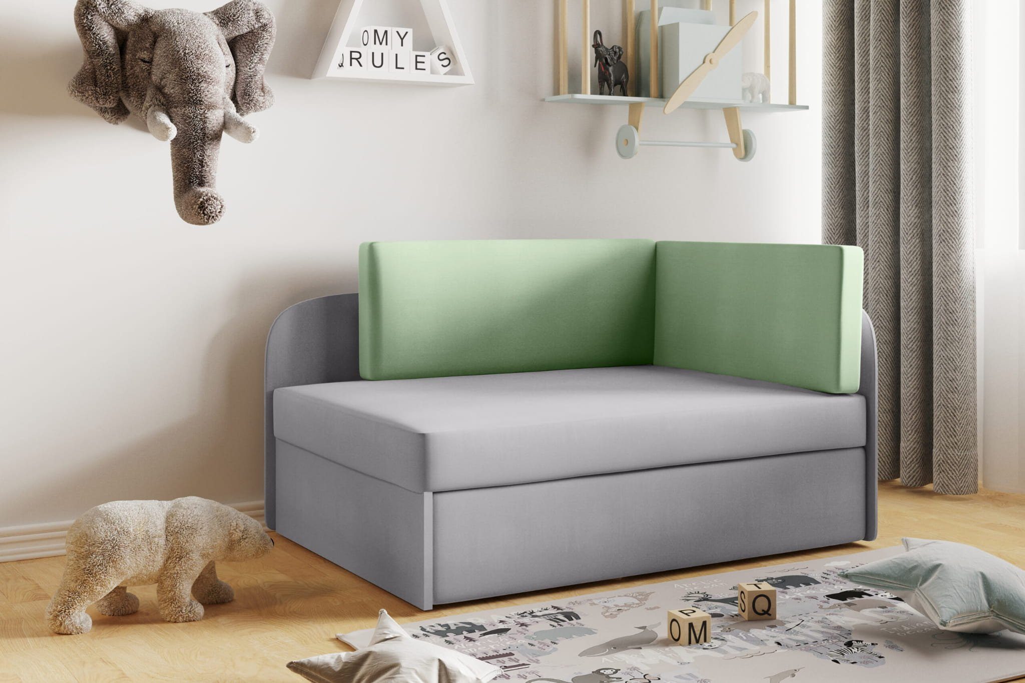 Friderik-EU Sofa BAFI Couch fürs Kinderzimmer mit Schlaffunktion und Bettkasten Casablanca 32/21