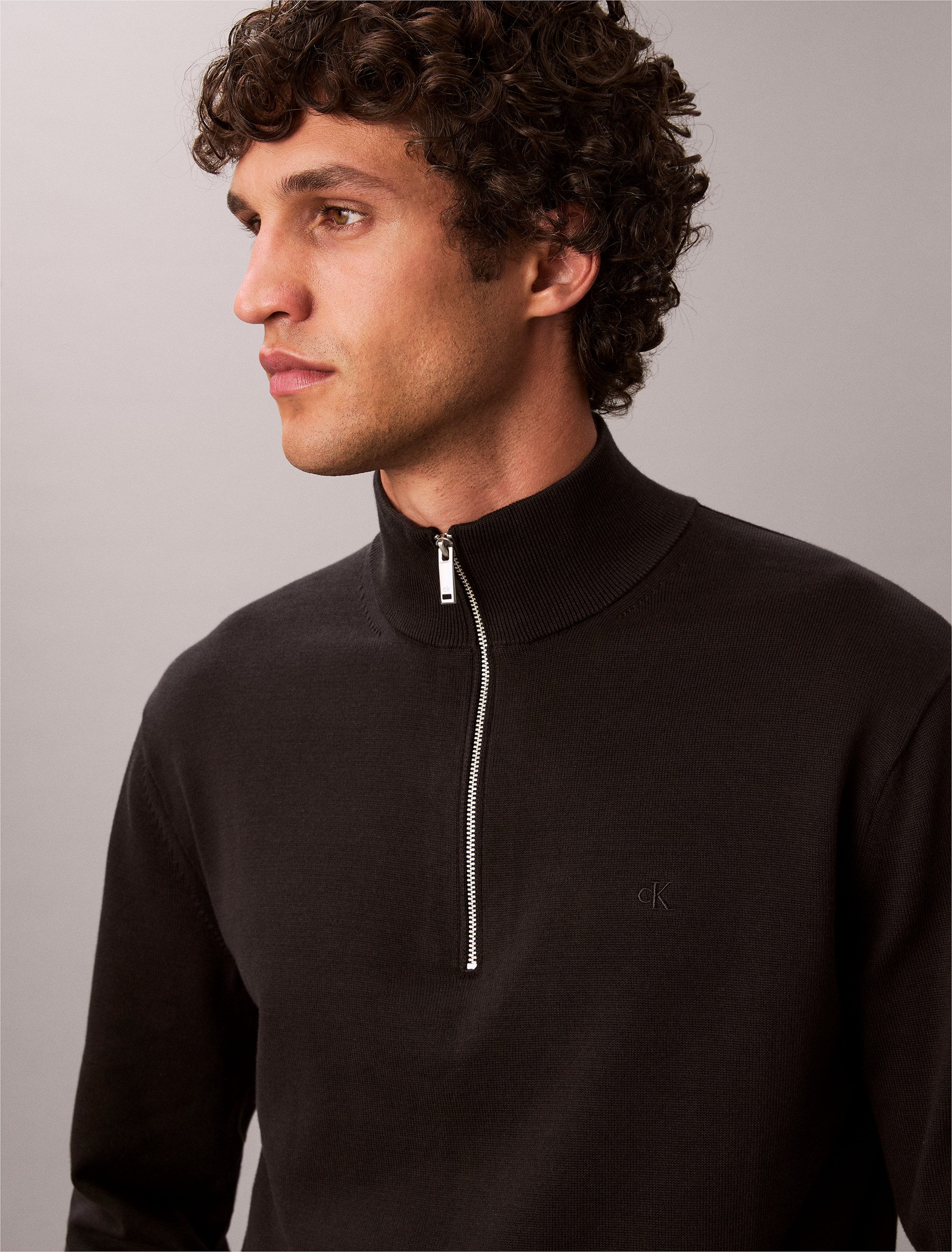 Calvin Klein Strickpullover Stehkragen mit Reißverschluss, Regular fit