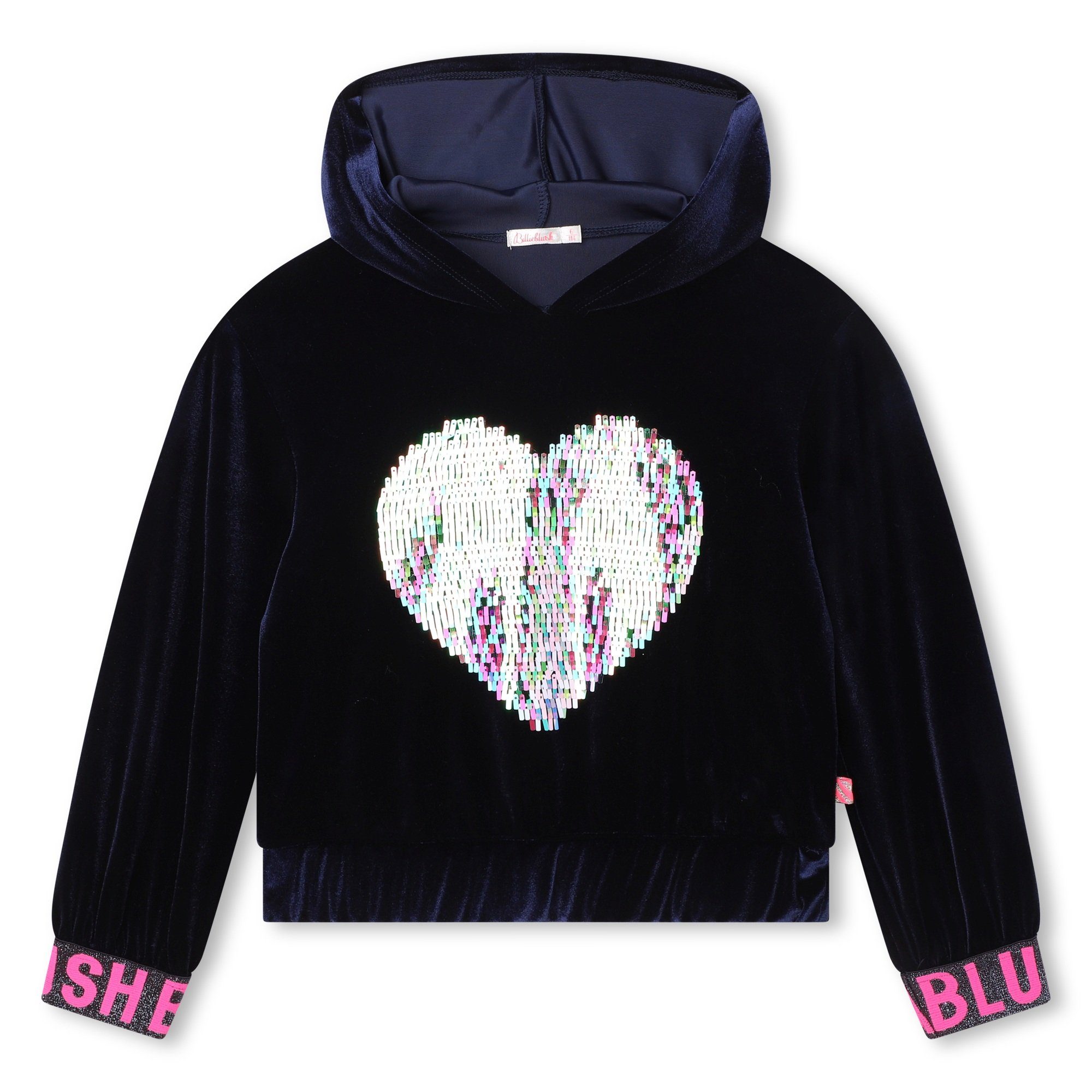Kapuzensweatshirt Billieblush Samt Sweater dunkelblau mit Pailletten