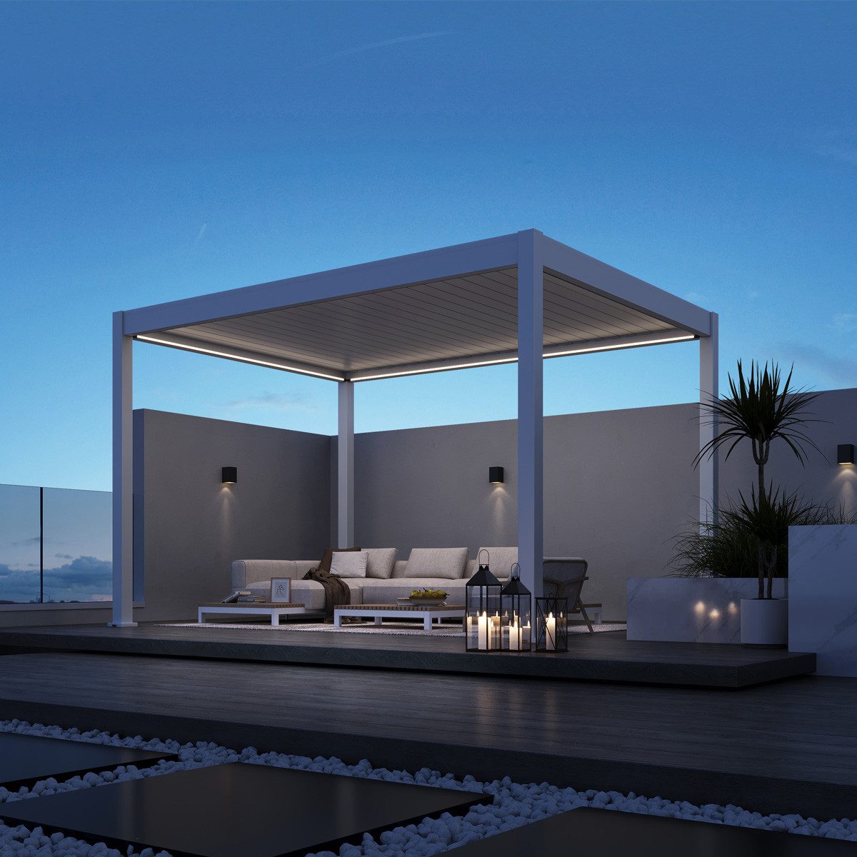 Weide Pergola Deluxe Plus Pavillon elektrisch Aluminium LED 3x4M, BxTxH: 400x300x255 cm, (Hochwertigstes Aluminium & verzinkte Stahl-Lamellen, Komplettset)