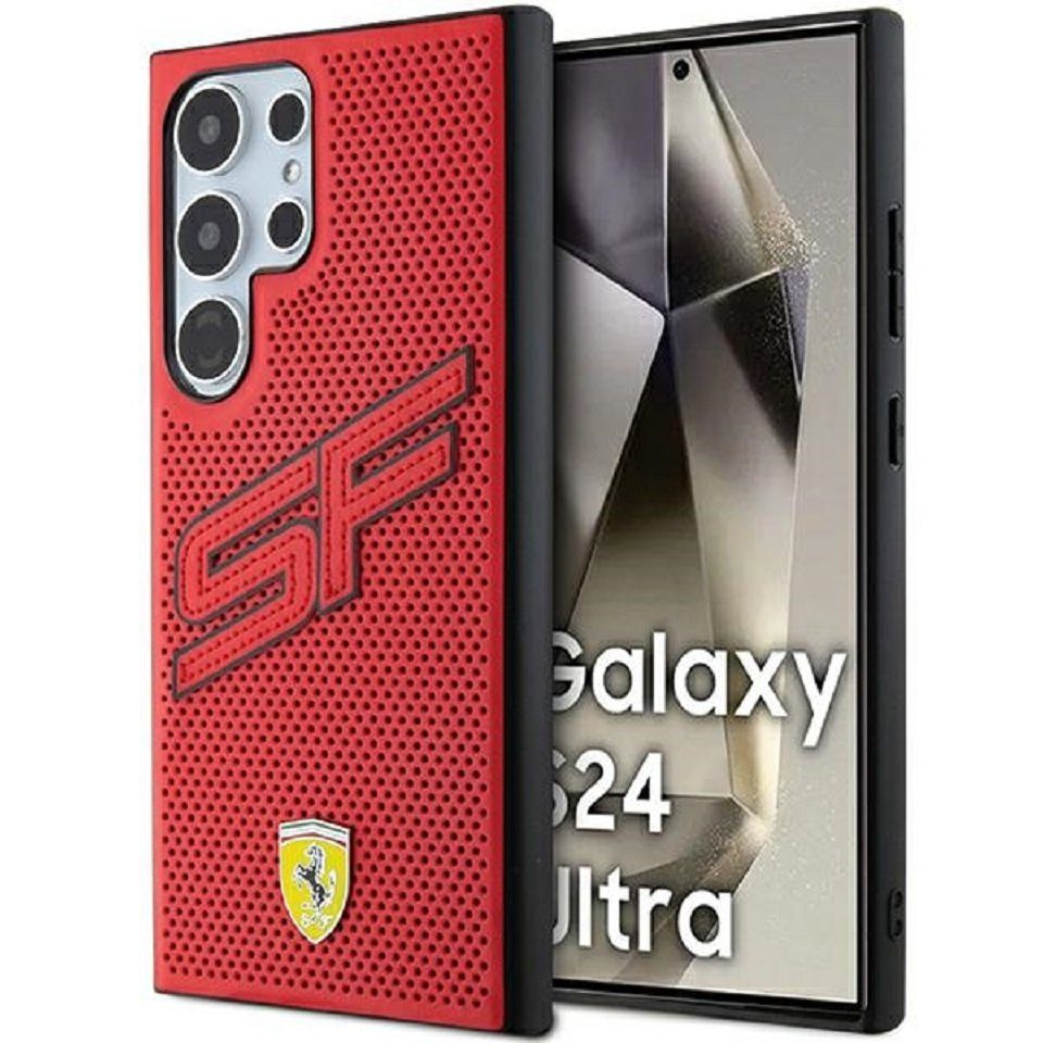 Ferrari Handyhülle Case Galaxy S24 Ultra Kunstleder rot Logo Metall 6,8 Zoll, Kantenschutz