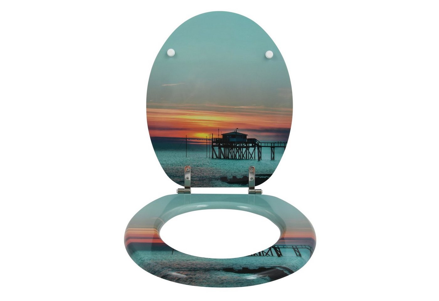 Thumbnail - MSV WC-Sitz SUNSET, Toilettendeckel MDF, Scharniere aus Edelstahl - hochwertige und solide Qualität