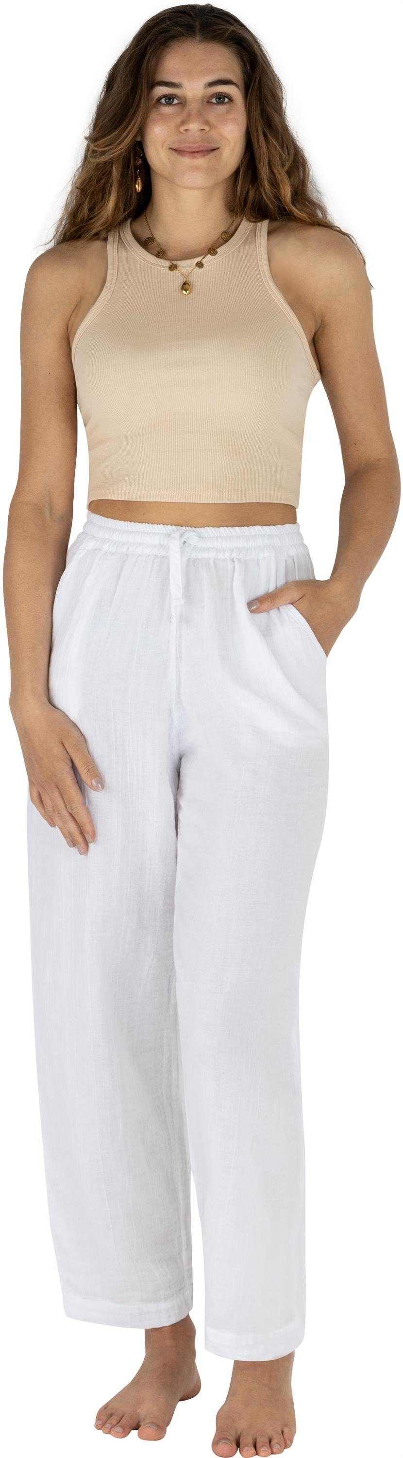 Janice Frauen Damen Sommer Hose für Stoffhose Musselin Weiß Stoffhose Lockere Lange