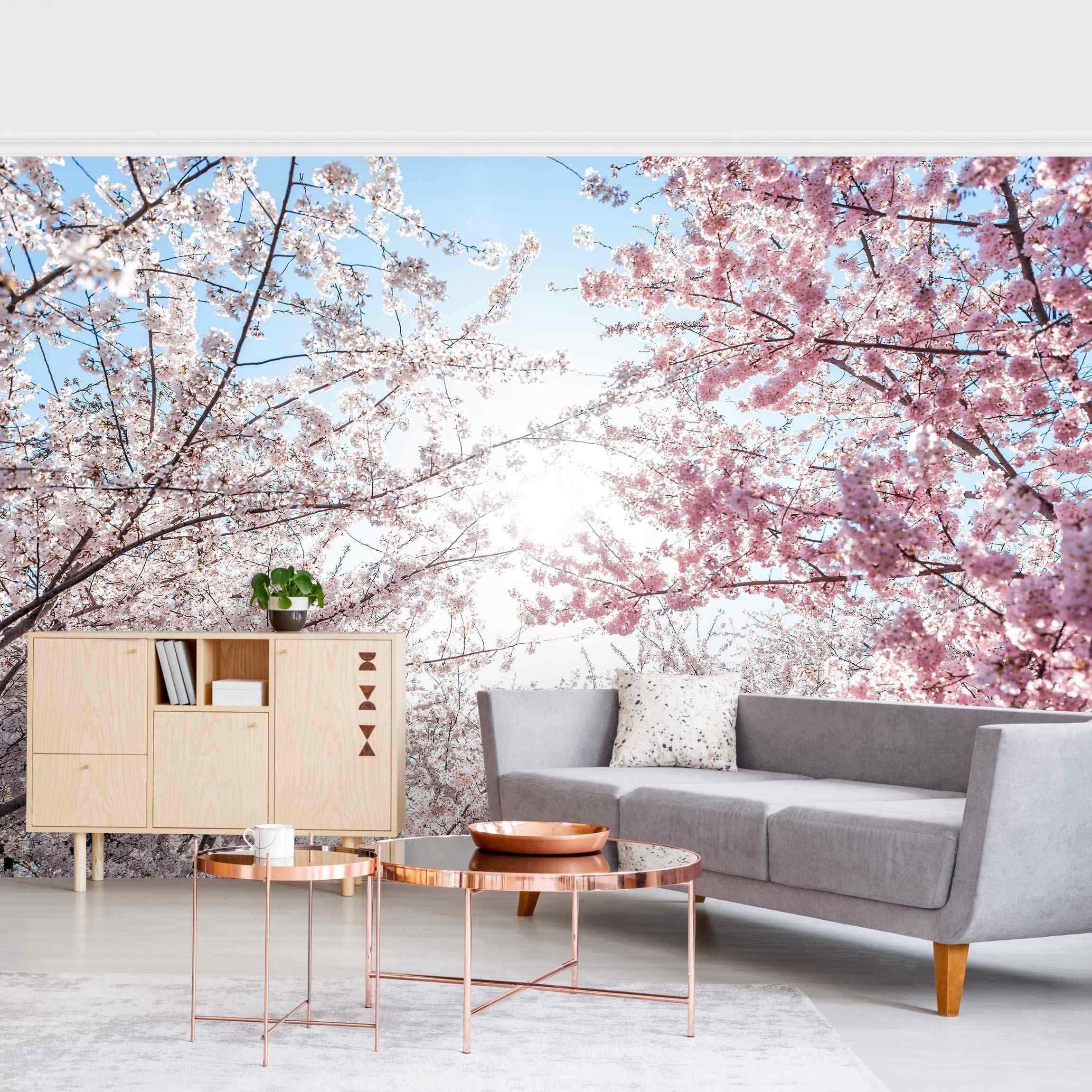 Bilderdepot24 Fototapete Blumen Kirschblütenzweigen Blumentapete Floral Natur Modern Kunst, Glatt, Matt, (Vliestapete inkl. Kleister oder selbstklebend), Wohnzimmer Schlafzimmer Küche Flur Motivtapete Vliestapete Wandtapete