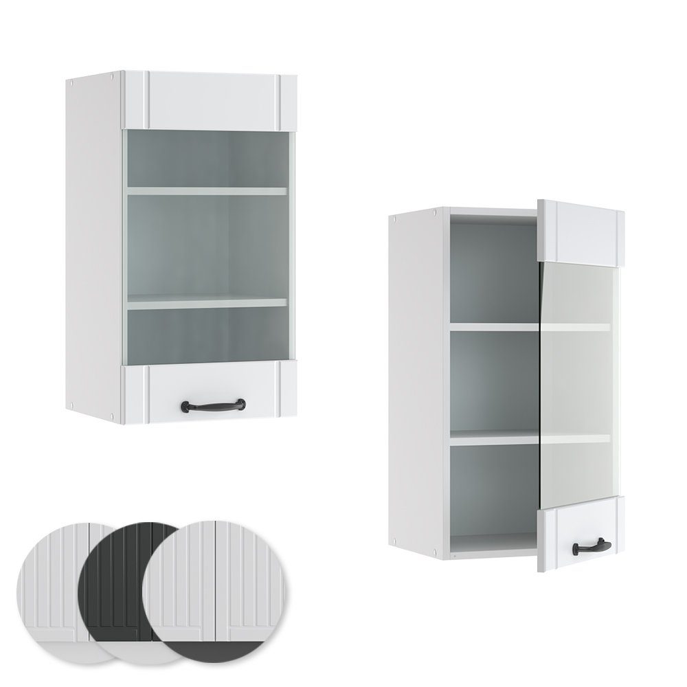 Vicco Glashängeschrank Fame-Line, Weiß Landhaus/Weiß, 40 cm (1-St)