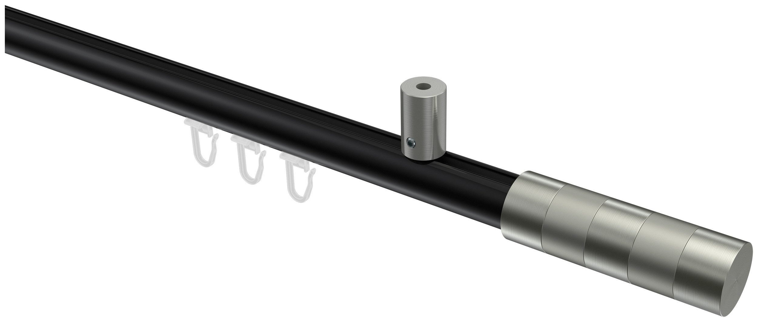 INTERDECO Innenlaufschiene Sonius Mavell, Ø 20 mm, 1-läufig, Fixmaß, kürzbar, Deckenmontage, Aluminium, Schwarz / Edelstahl-Optik / Bicolor
