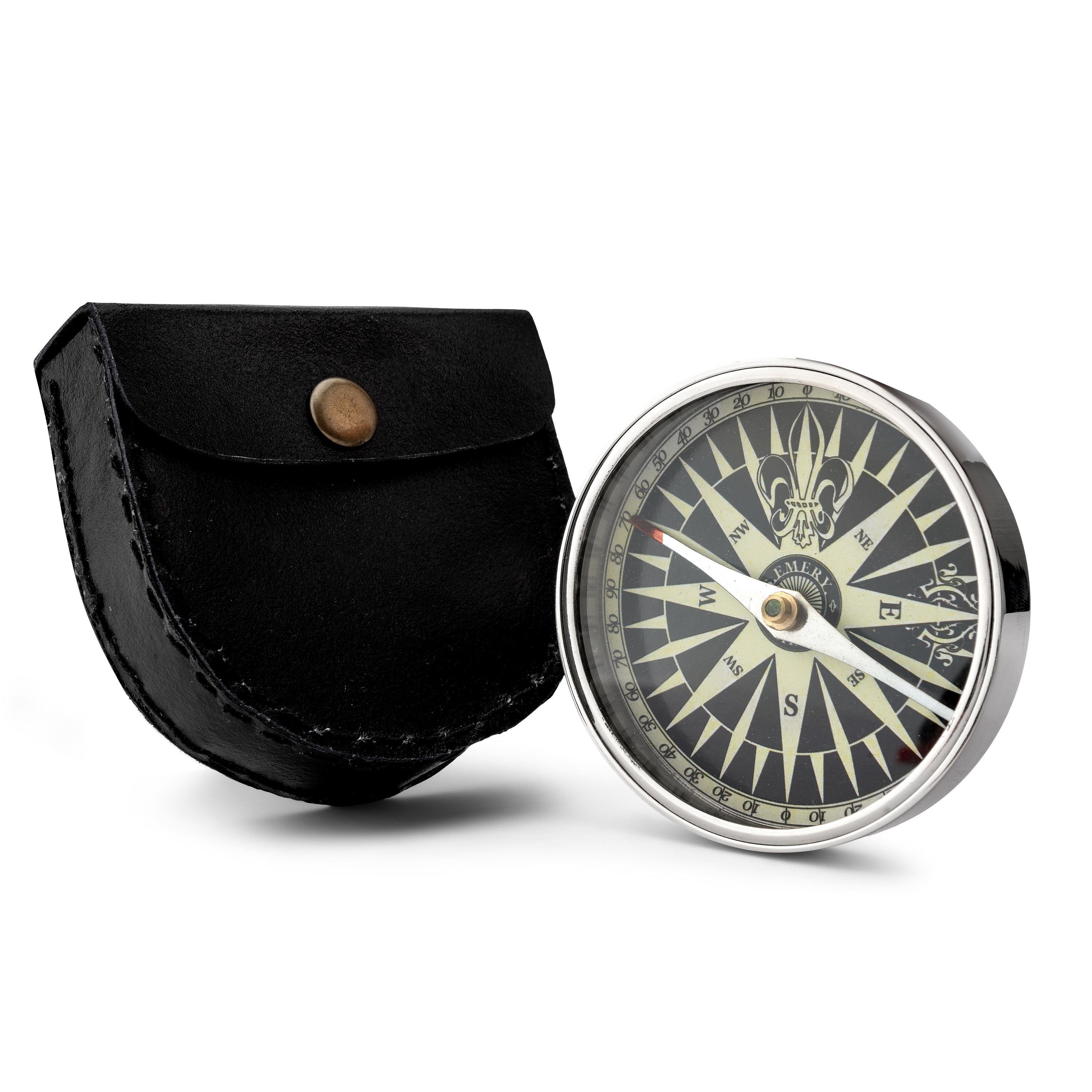Kompass Maritim Kompass mit Leder-Etui aus Messing verchromt Wanderkompass Tas