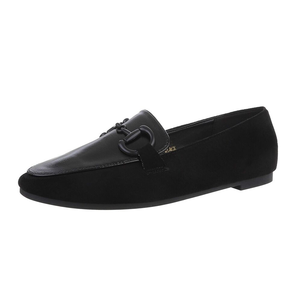 Ital-Design Damen Mokassins Freizeit Slipper (86188150) Blockabsatz Mokassins in Schwarz