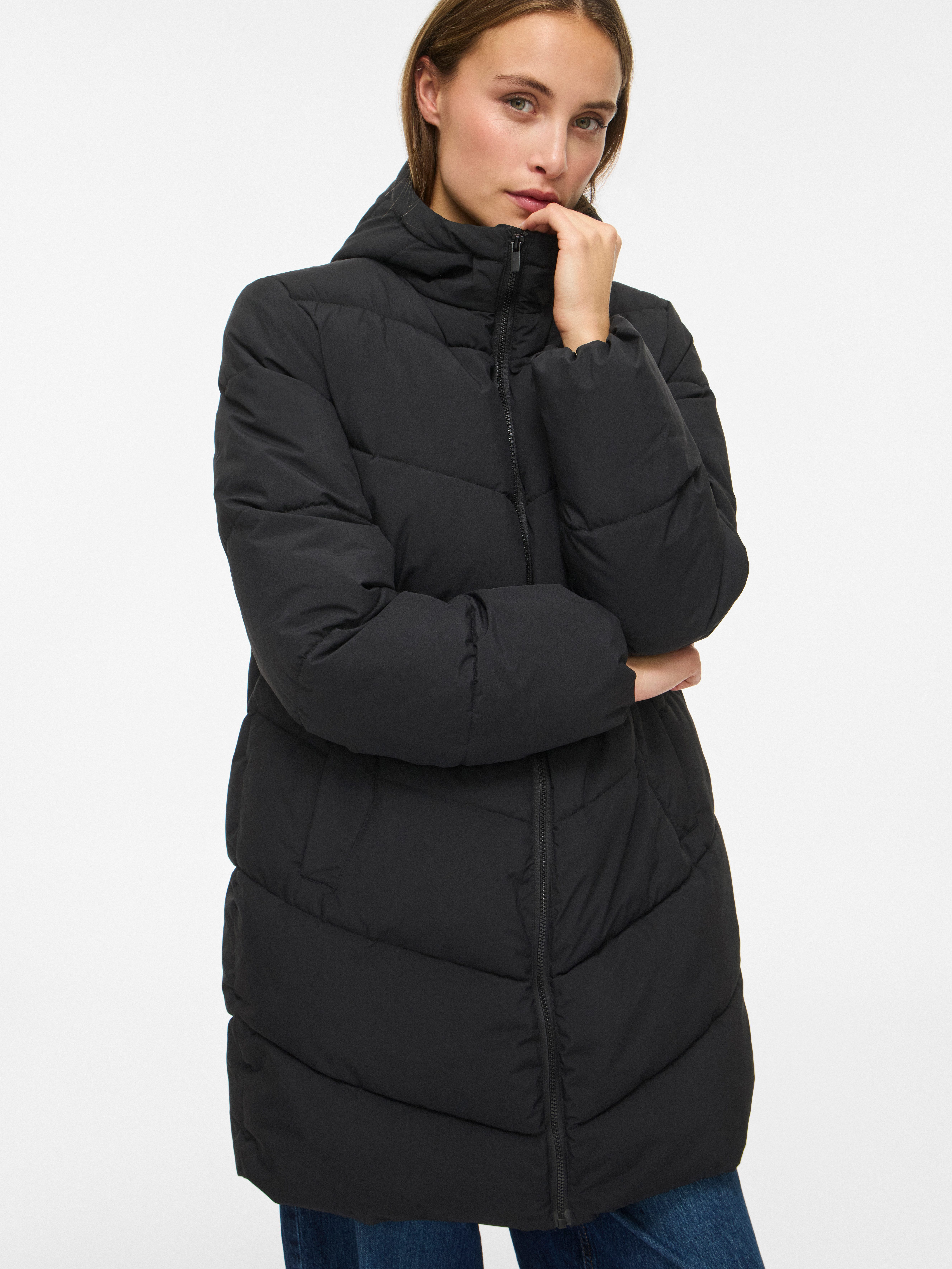 Vila Steppmantel VILAVENDER L/S HOOD PUFFER/TB/RK Kunstfaser