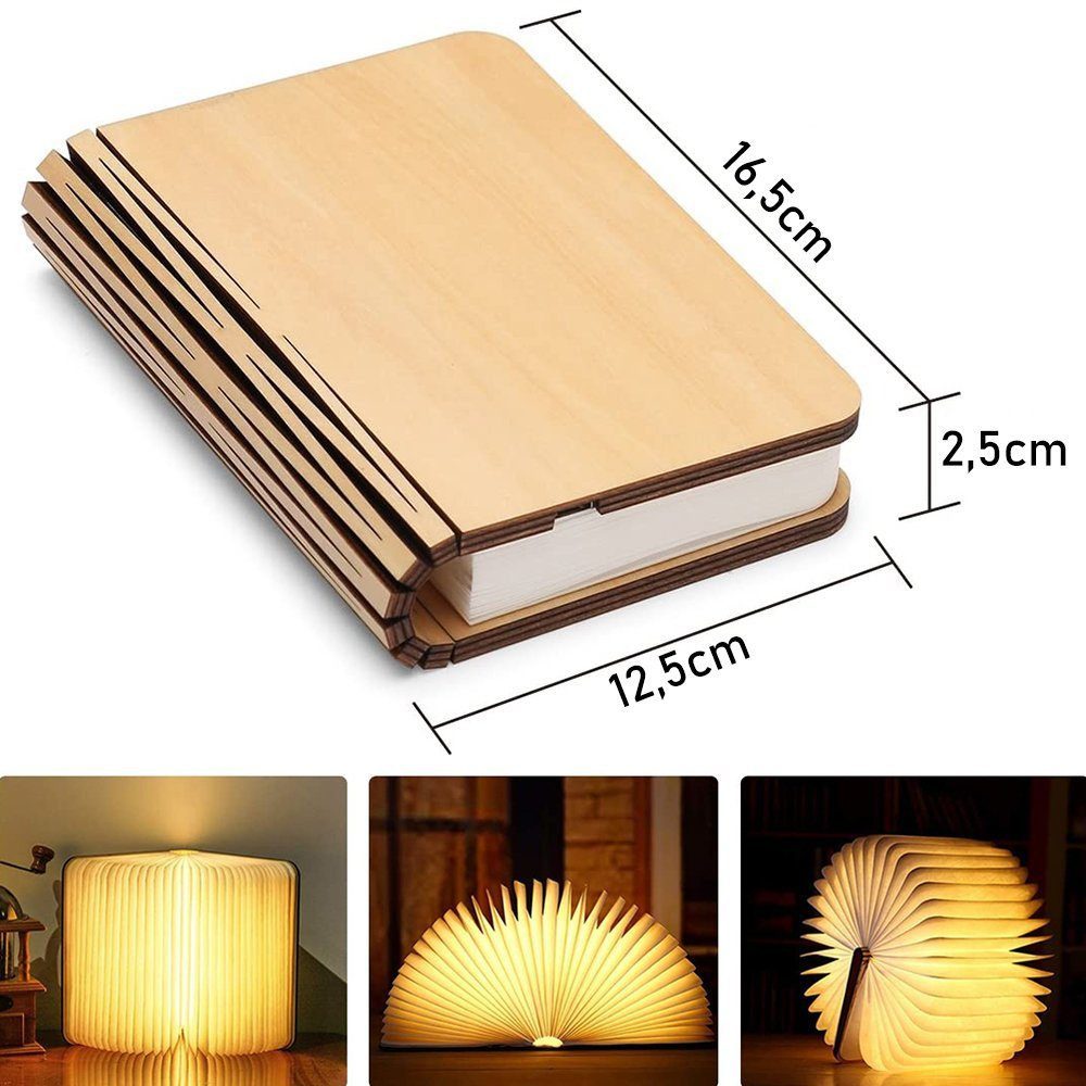 POPOLIC LED Schreibtischlampe Hölzerne Faltende Buchlampe in 3 Farben, USB günstig online kaufen