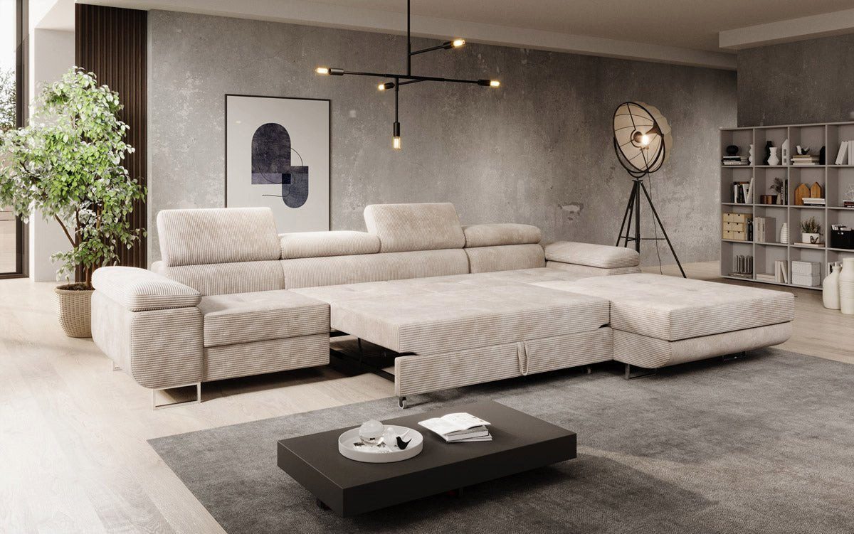Luxusbetten24 Schlafsofa Designer Sofa Calvera Maxi, in Cord mit Schlaf- und Klappfunktion – Bild 4 von 5