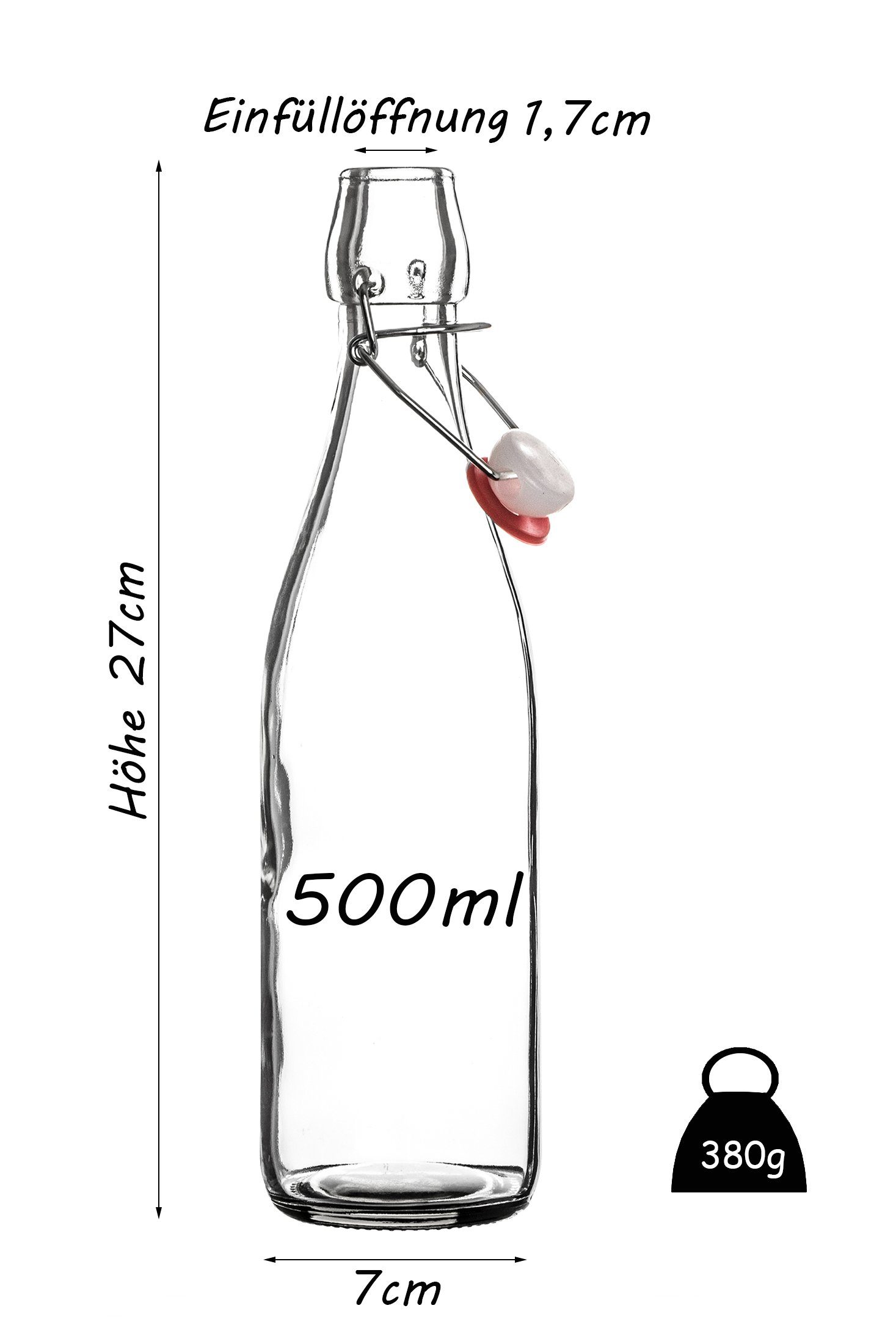 BigDean Isolierflasche Glasflasche 500ml Bügelverschluss Milchflasche Saftflasche ölflasche – Bild 5 von 5