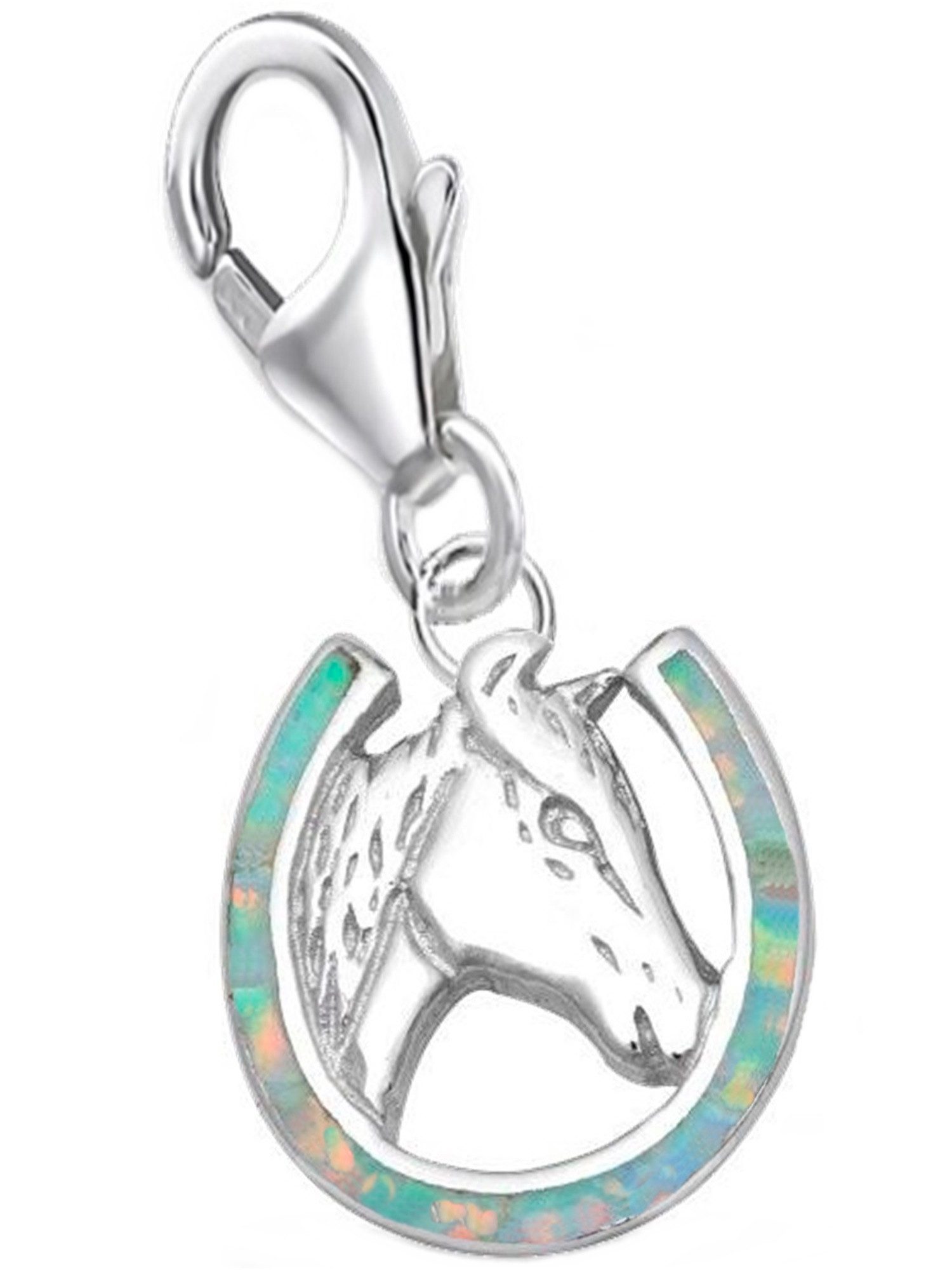 Goldene Hufeisen Charm-Einhänger Pferd Hufeisen Opal Charm Anhänger 925 Sterling Silber (1 Stück, inkl. Etui), 925 Sterling Silber mit Zirkonia Silberschmuck für Armband