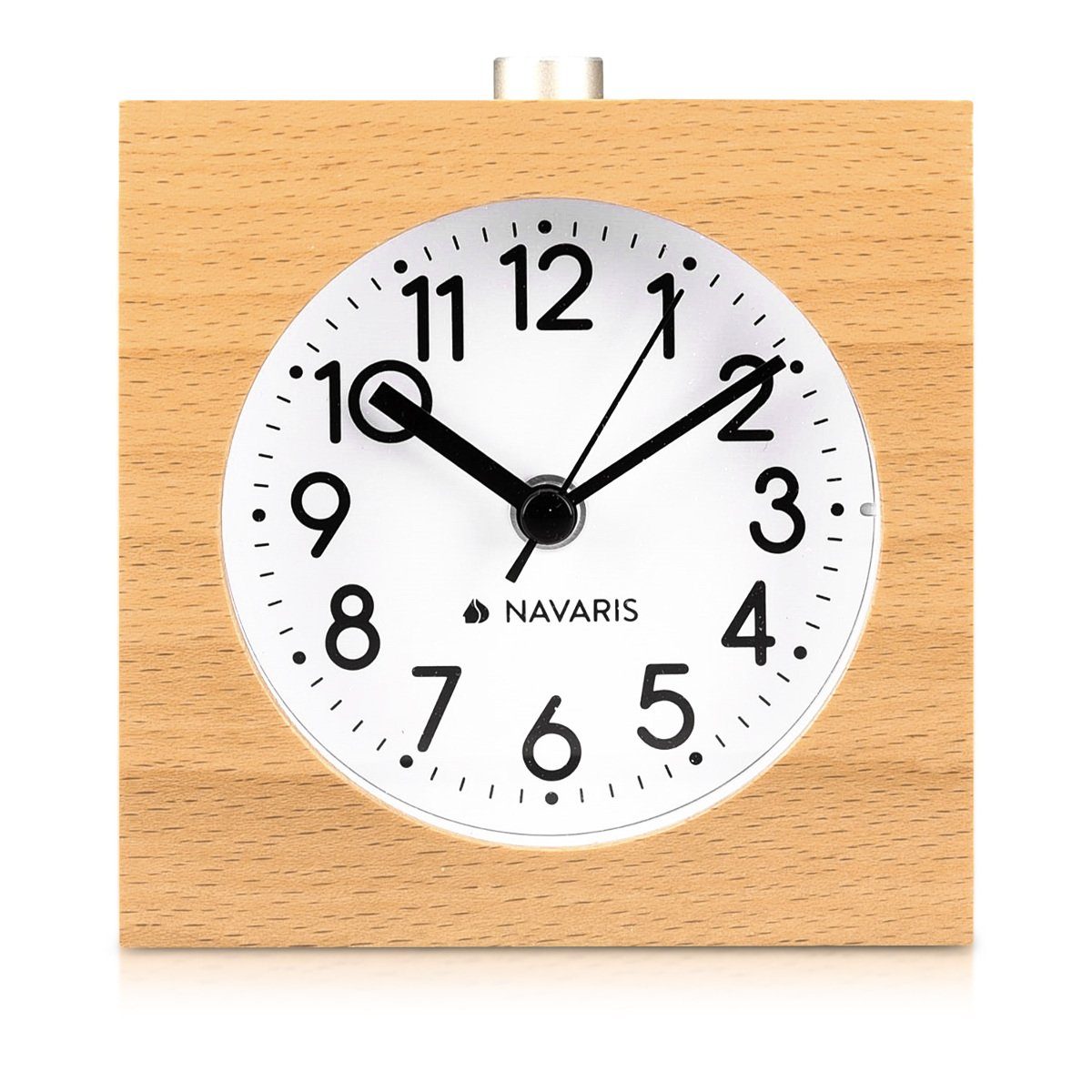 Uhr Viereck Navaris Retro im mit Snooze - Wecker Naturholz Wecker Holz Design -