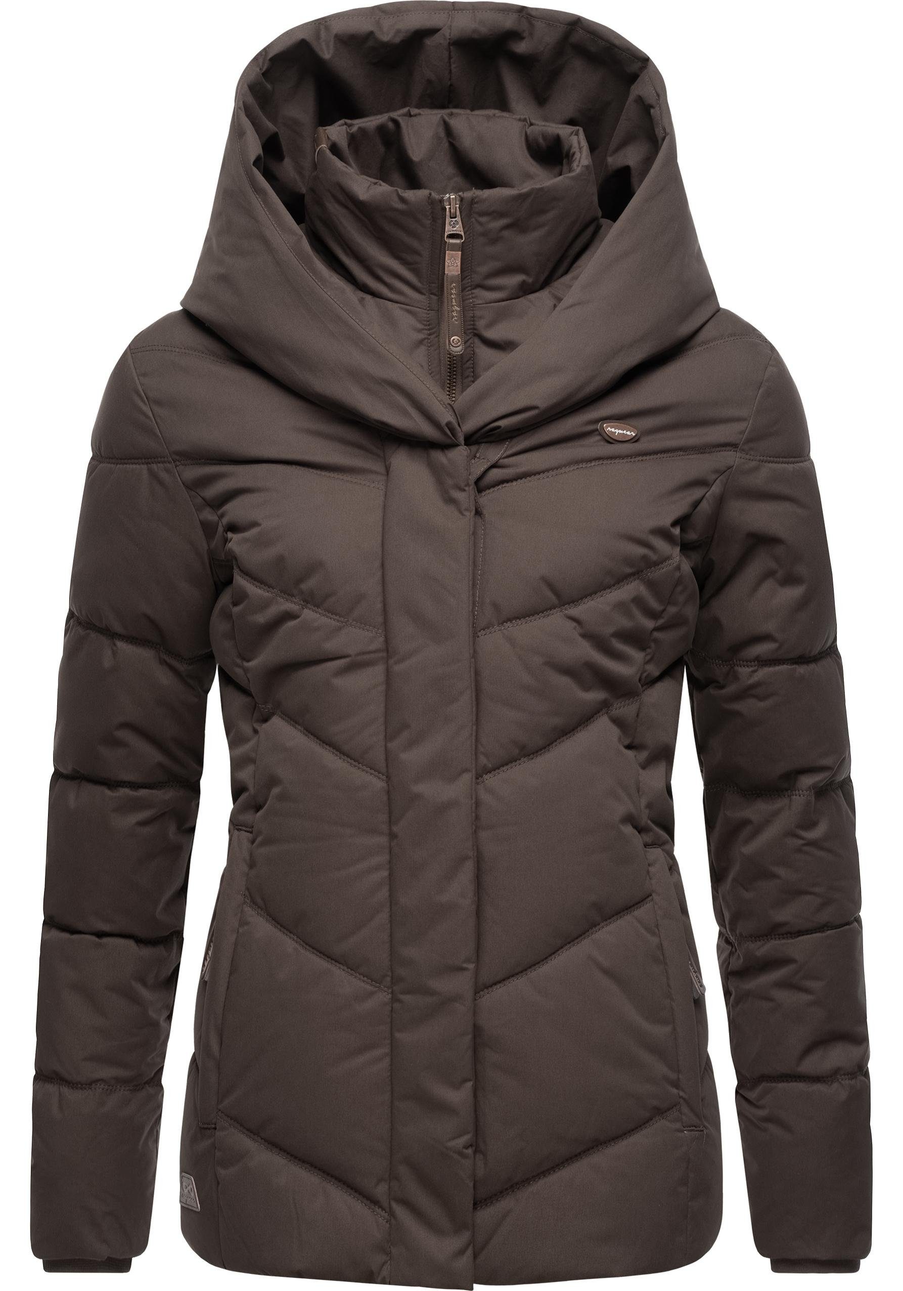 Kapuze Ragwear Intl. Winterjacke V-Steppung Anorak Natesa stylische und mit dunkelbraun