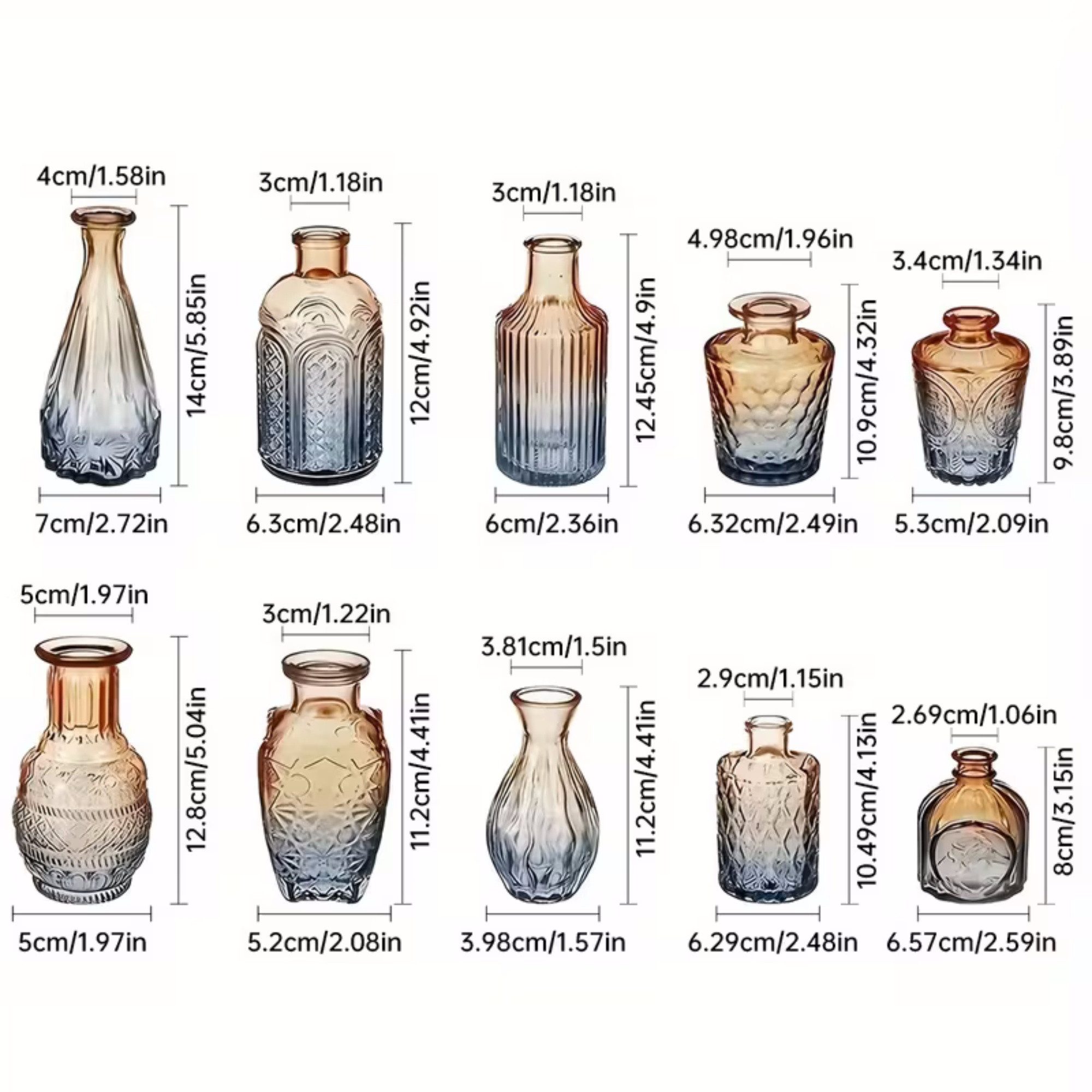 SEHAUSEU Dekovase Vase aus Glas Blumenvase (Set, 10 St) Verlaufsfarben klein, in 10 unterschiedlichen Formen