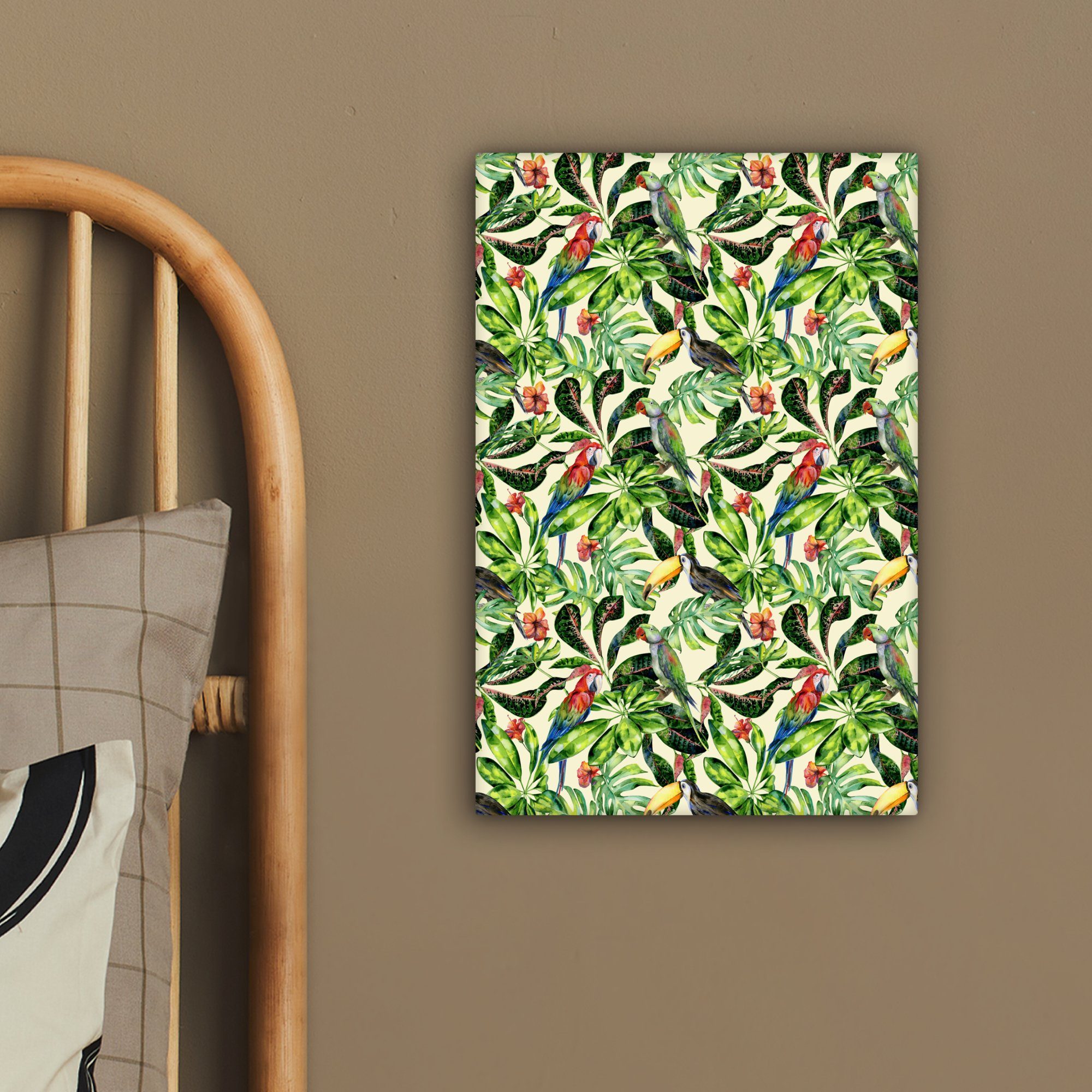 OneMillionCanvasses® Leinwandbild - Vögel, bespannt Leinwandbild cm - Gemälde, (1 fertig 20x30 Hibiskus Zackenaufhänger, St), Blumen inkl
