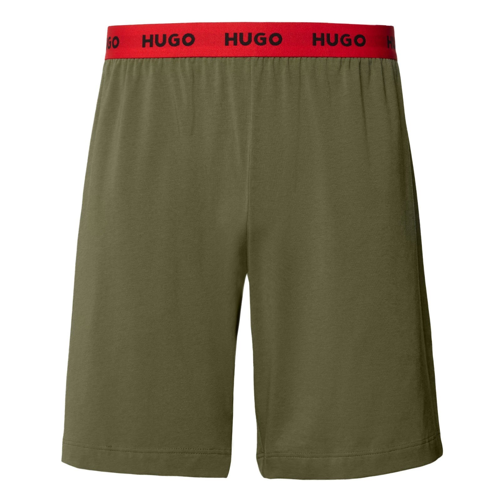 HUGO Pyjamashorts Linked Short 345 open umlaufendem Bund green am Pant Markenschriftzug mit