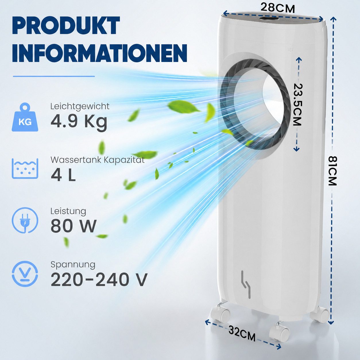 LOINTAIN Turmventilator 4-in-1 Turmkühlventilator ohne Flügel,Standventilator