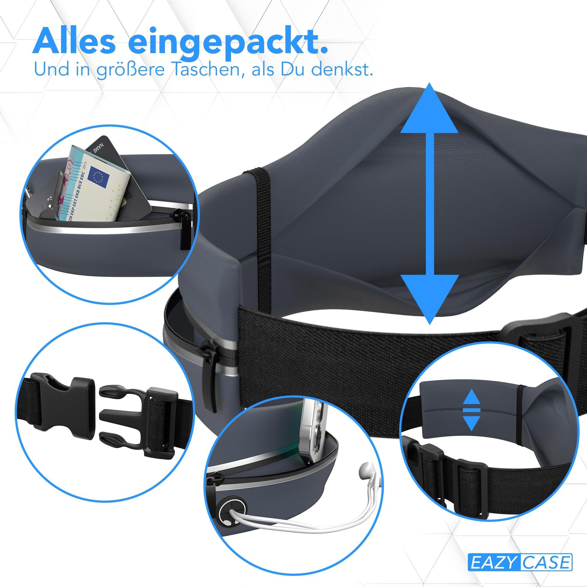 EAZY CASE Laufgürtel Universal Sport Bauchtasche Schmal Damen Herren Bauchtasche Joggingtasche Laufgürtel Sporttasche Blau