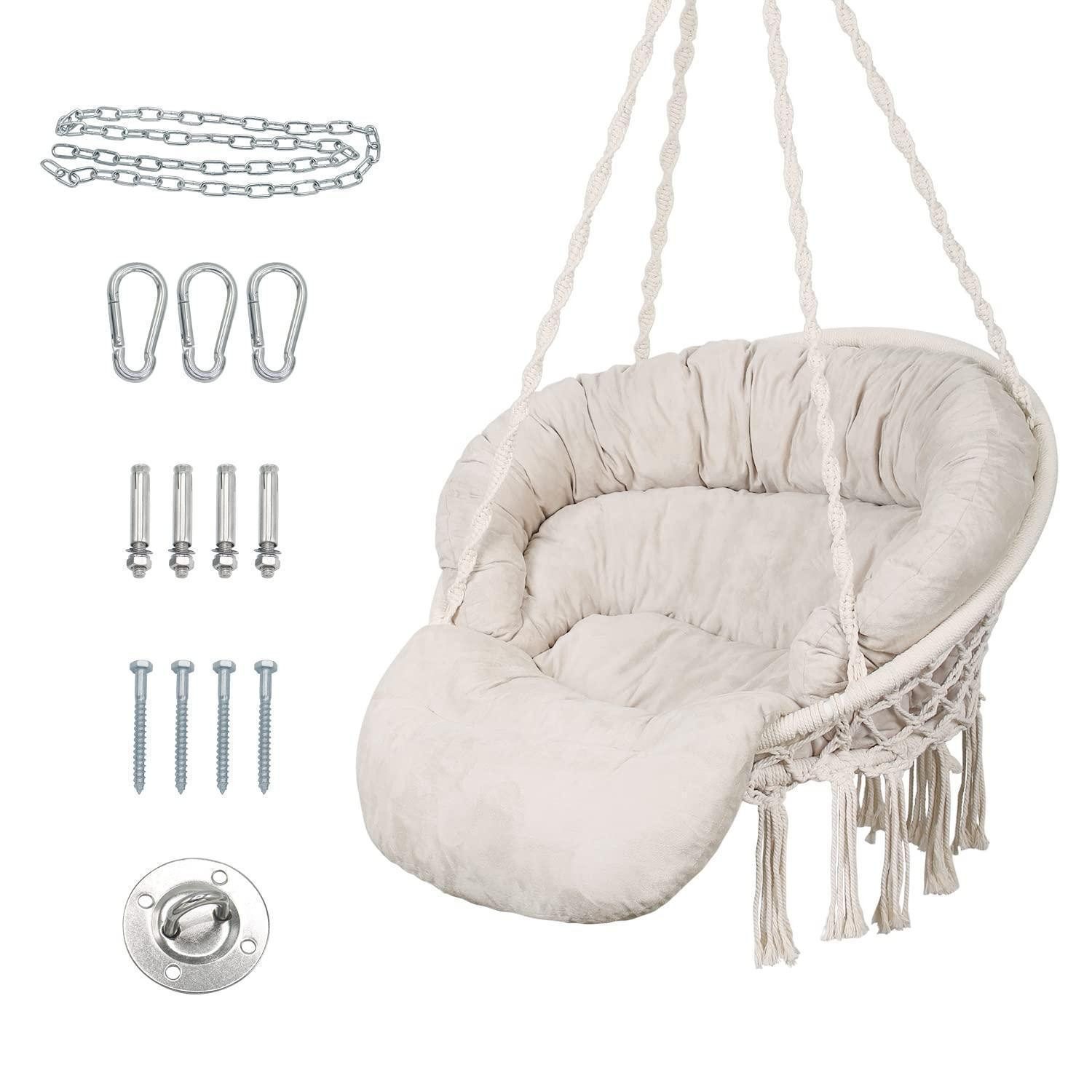 LuxusKollektion Hängesessel Hängesessel Makramee Bohemian Kissen Indoor Outdoor 150kg Beige (1-St)
