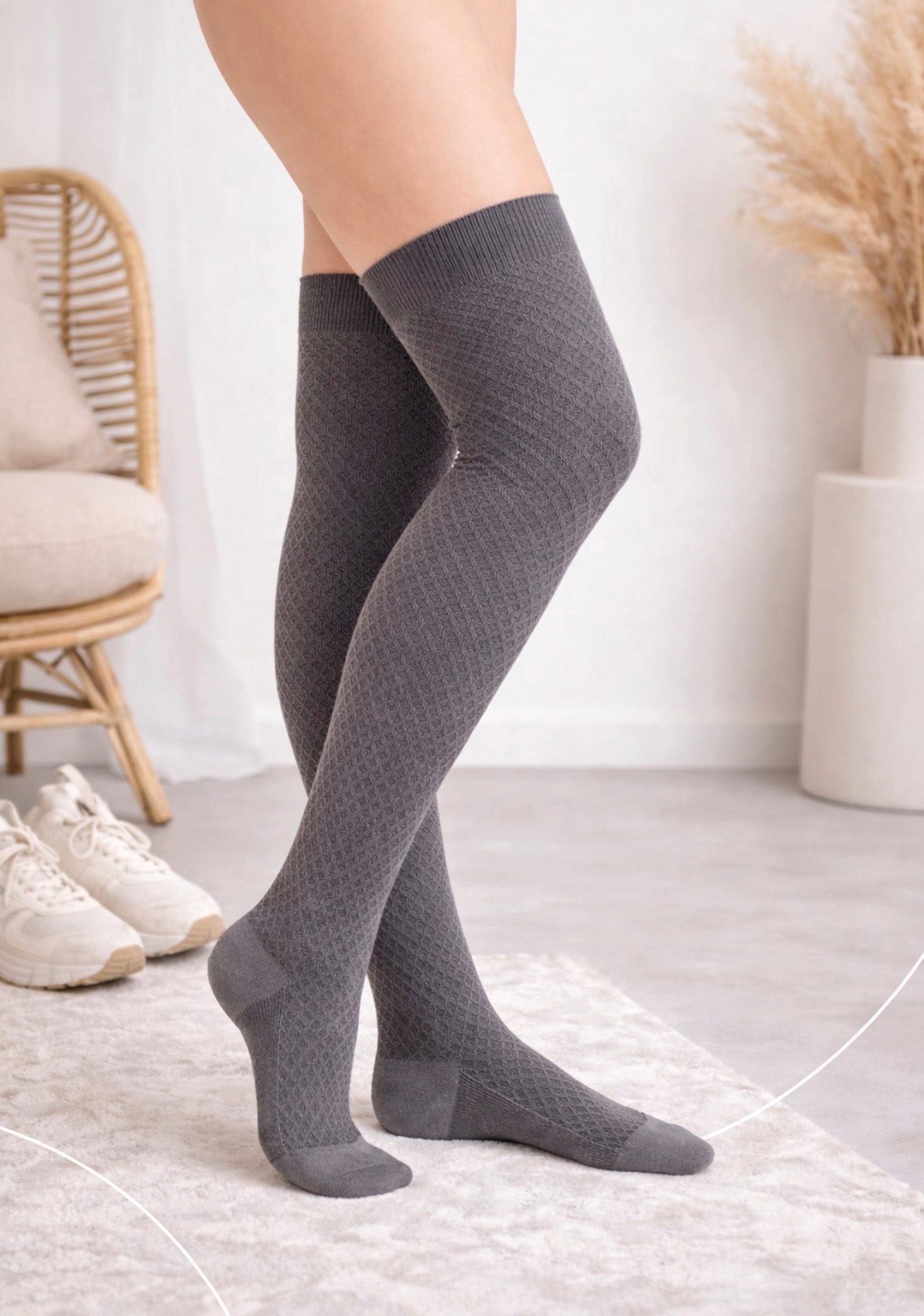 Lycille Overknees Overknee Strümpfe aus Baumwolle mit Waffelmuster – Bild 3 von 3