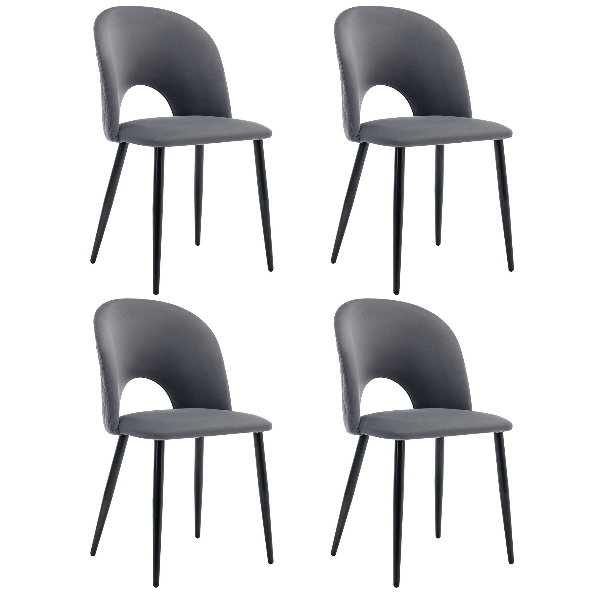 Essgruppe, (117x68 cm Küchentisch mit 4x Polsterstühlen), mit Diamantmuster, Verstellbare Stuhlbeine, Samt Esszimmerstuhl