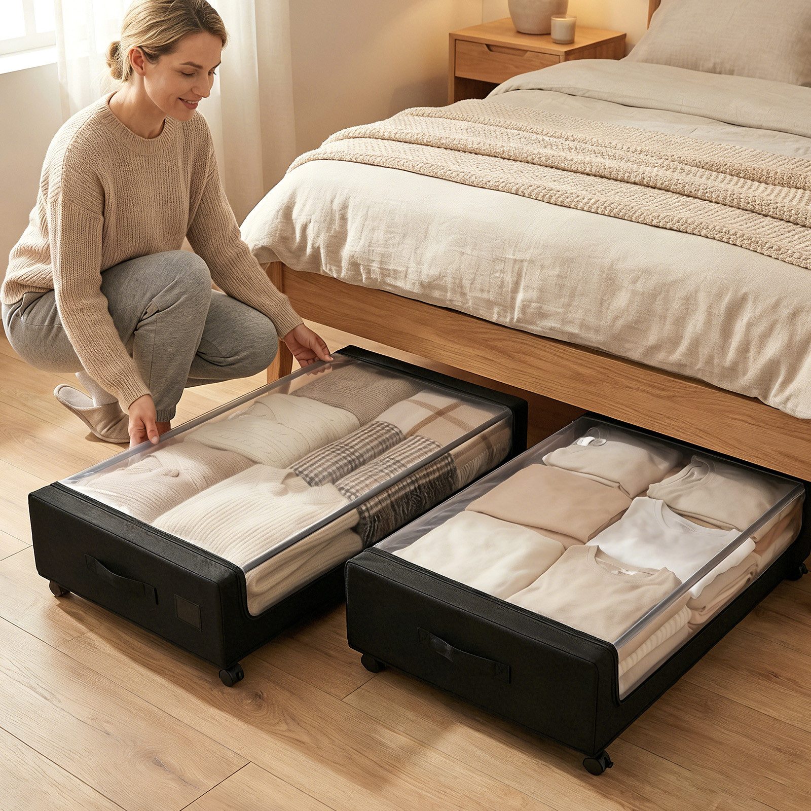 Sekey Unterbettkommode Unterbett Aufbewahrungsbox mit deckel transparente Aufbewahrungstasche, 6 St Organizer mit Rollen für Kleiderschrank zur Aufbewahrung