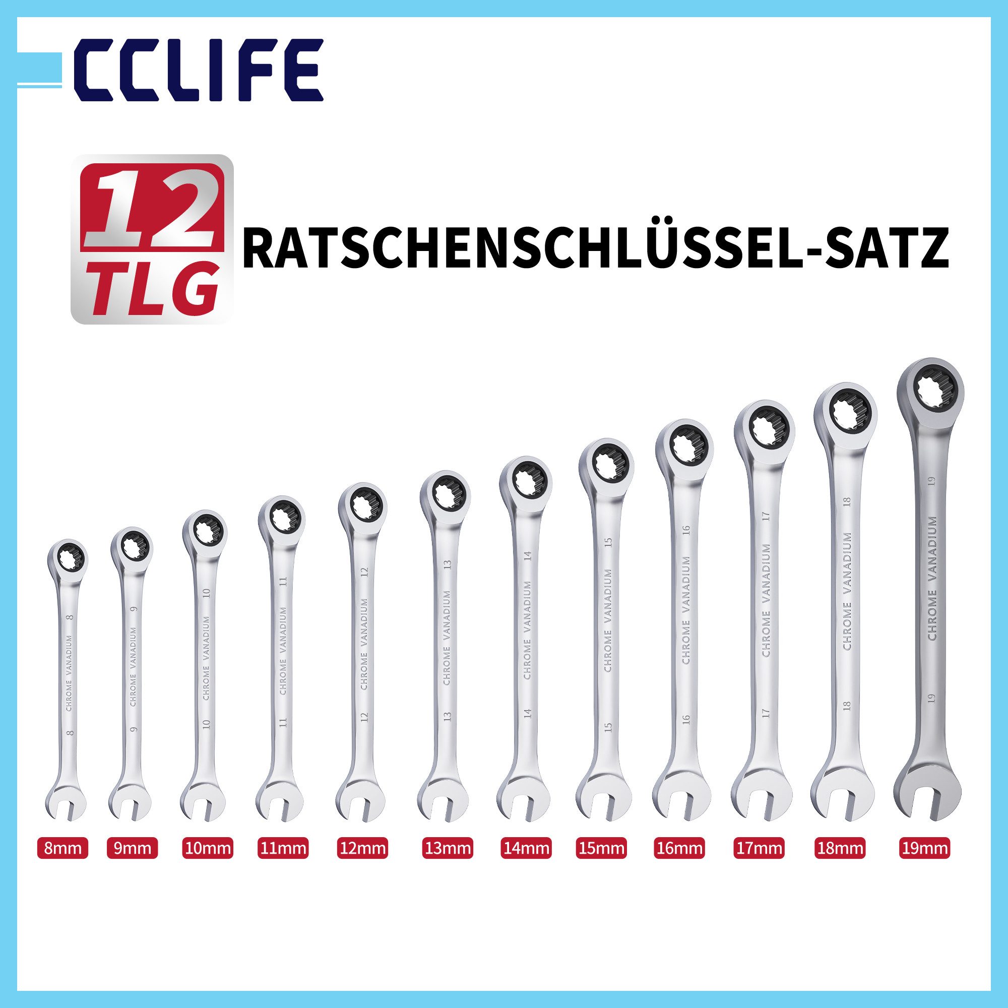 CCLIFE Gabel- und Ringschlüssel CCLIFE Ratschenschluessel Satz Ringratschenschluessel Werkzeug Set (12 St)