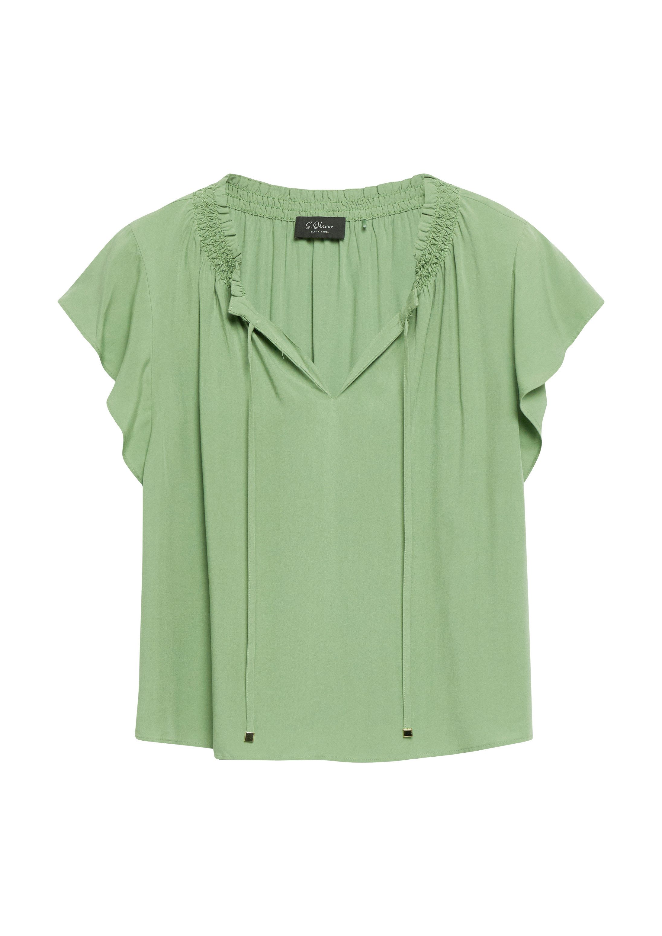s.Oliver Kurzarmbluse Bluse Viskose-Bluse mit Smok-Details