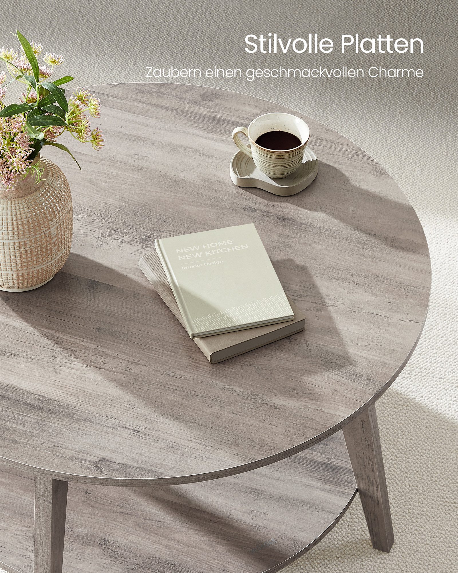 VASAGLE Couchtisch rund Wohnzimmertisch holz Beistelltisch (inkl. Zubehörpaket & Anleitung), 2 Ebenen, Ø 80 cm, modern, skandinavisch, einfache Montage – Bild 5 von 5