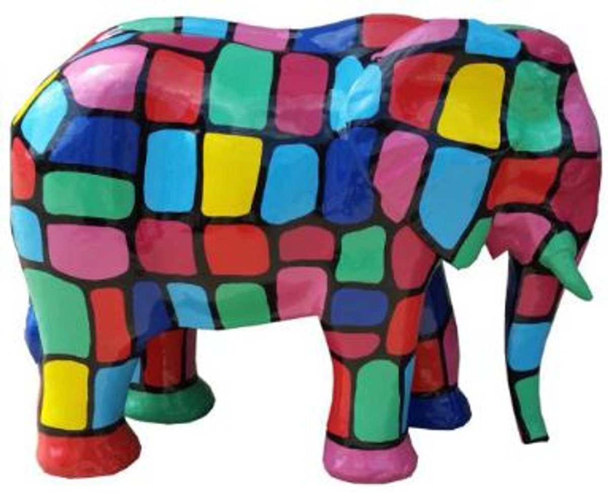 Skulptur Designer Deko Skulptur Elefant Mehrfarbig 90 x H. 70 cm - Wetterbeständige Gartendekofigur - Deko Tierfigur - Deko Accessoires