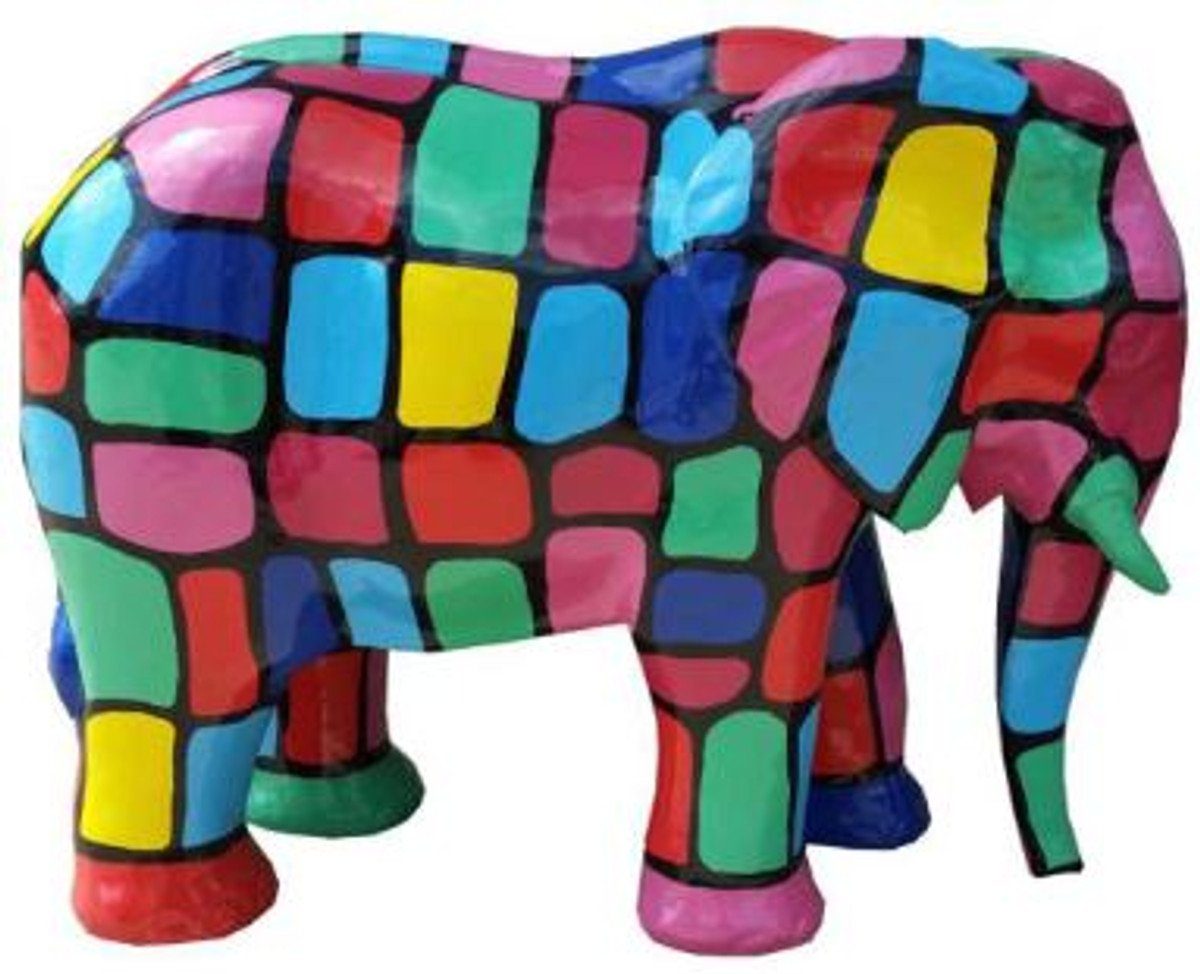 Casa Padrino Skulptur Designer Deko Skulptur Elefant Mehrfarbig 90 x H. 70 cm - Wetterbeständige Gartendekofigur - Deko Tierfigur - Deko Accessoires