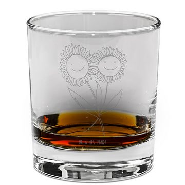 Mr. & Mrs. Panda Whiskyglas Blume Sonnenblume - Transparent - Geschenk, Blumen Deko, beste Freund, Premium Glas, Lasergravur Design
