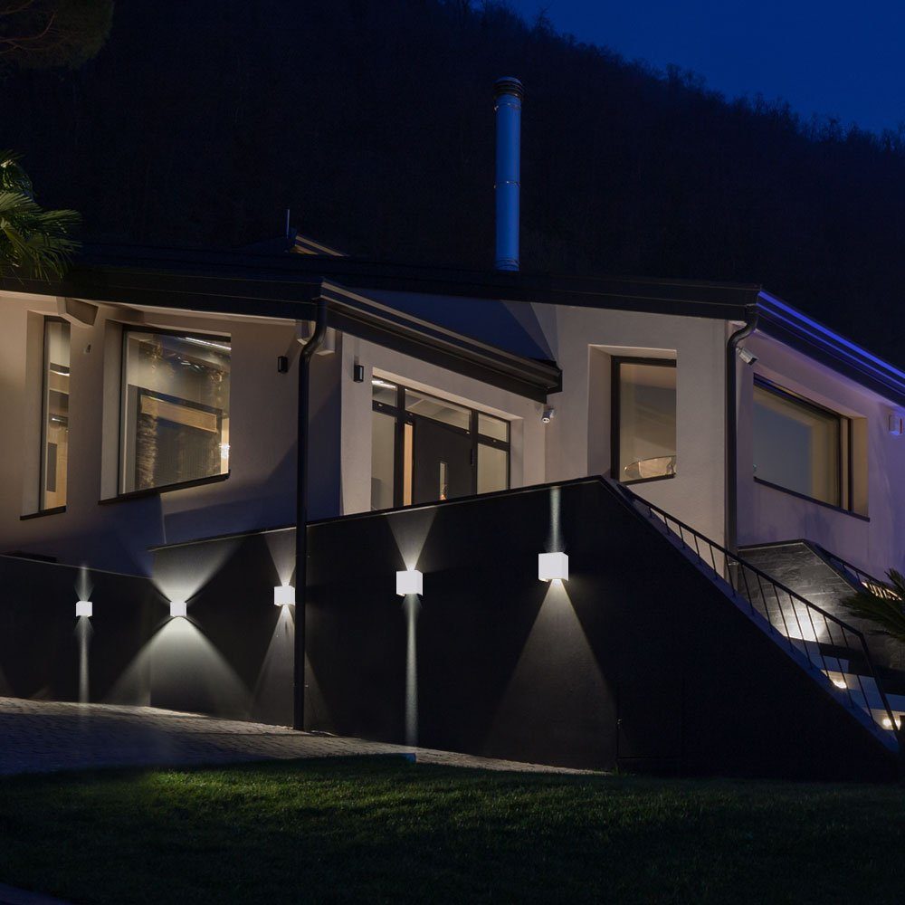 fest Strahler etc-shop verbaut, 5x LED Neutralweiß, Terrassenleuchten Up&Down LED-Leuchtmittel Außen-Wandleuchte, weiß verstellbar Wandlampen