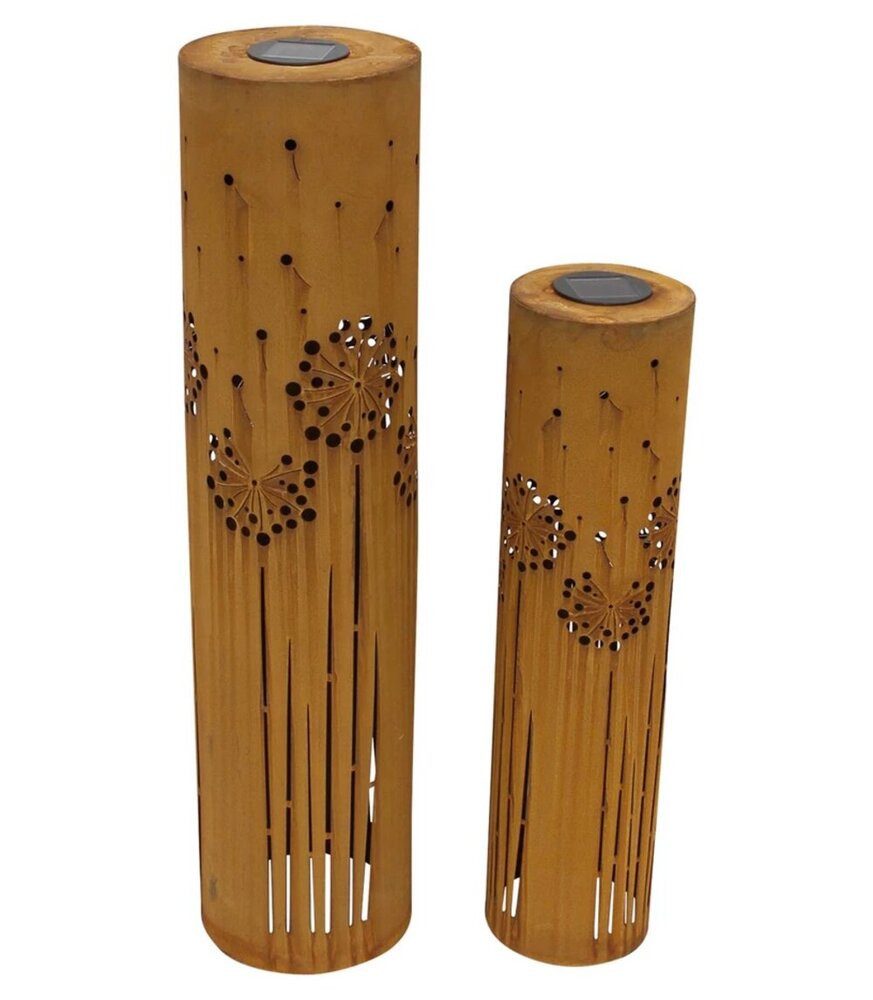 Home-trends24.de Dekosäule LED Solarsäule Pusteblumen Garten Gartensäule Metall Rost 2er Set (2 St)