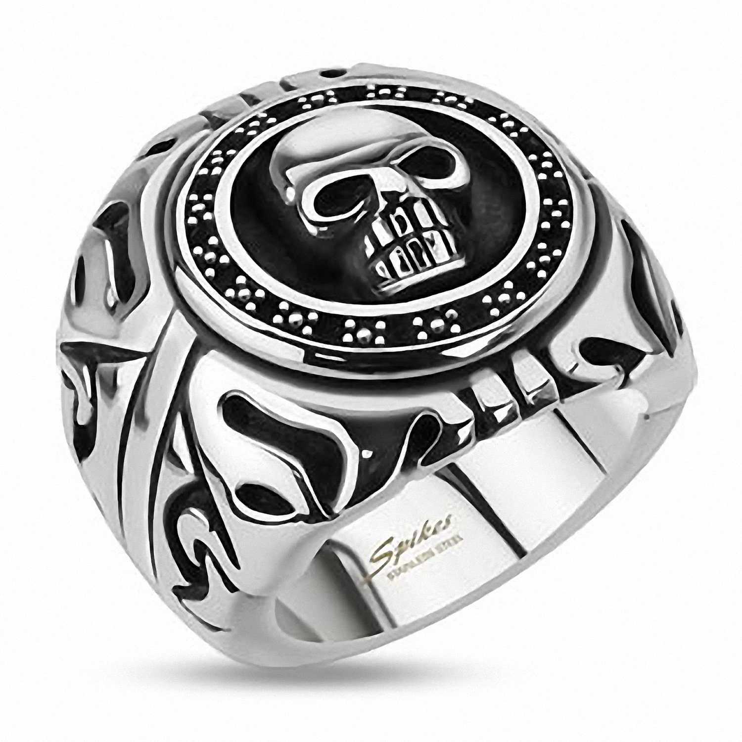 Taffstyle Fingerring Herrenring 3D Totenkopf Edelstahl massiv breit Biker R günstig online kaufen